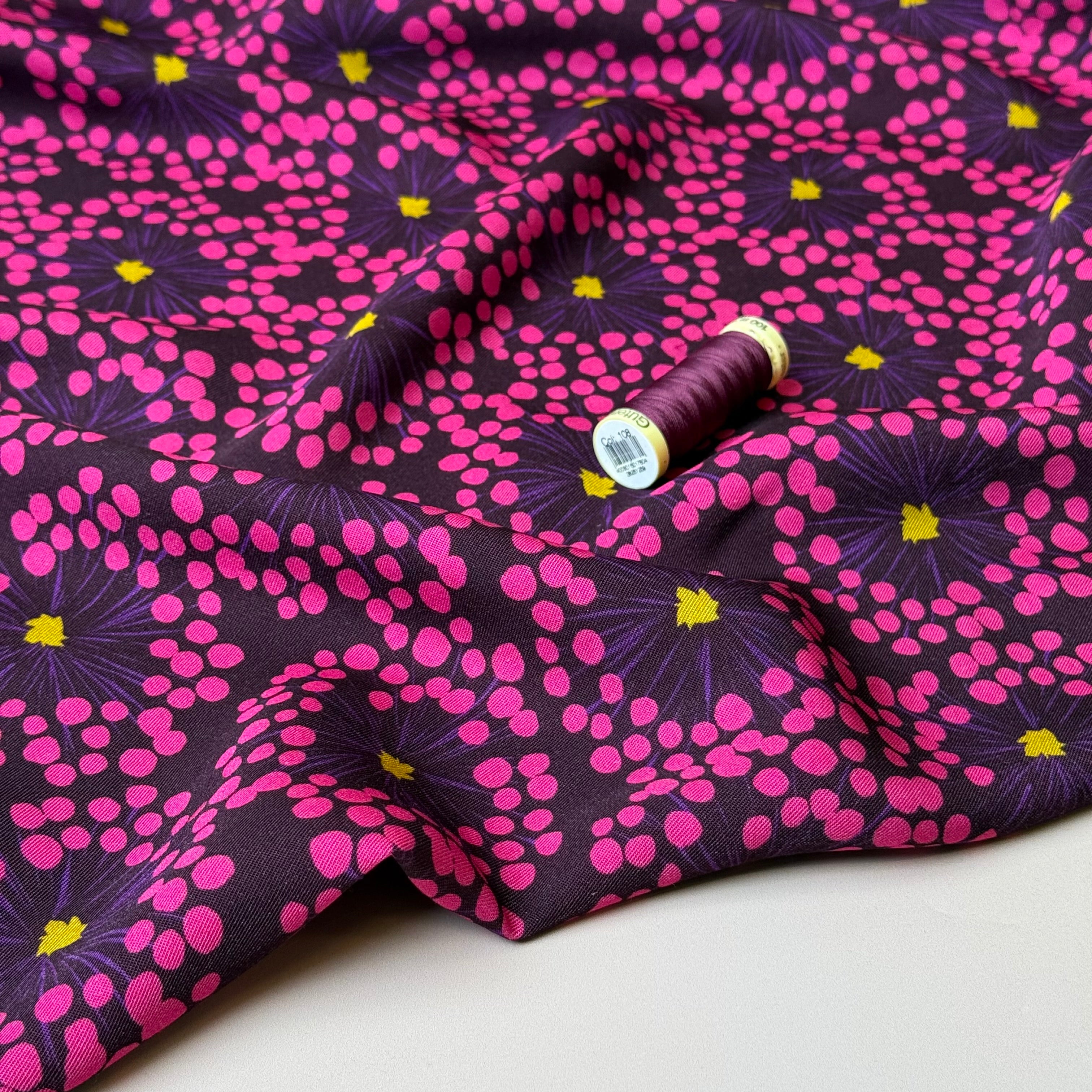 Light & Lush - Pink Dandelions Viscose Twill Fabric
