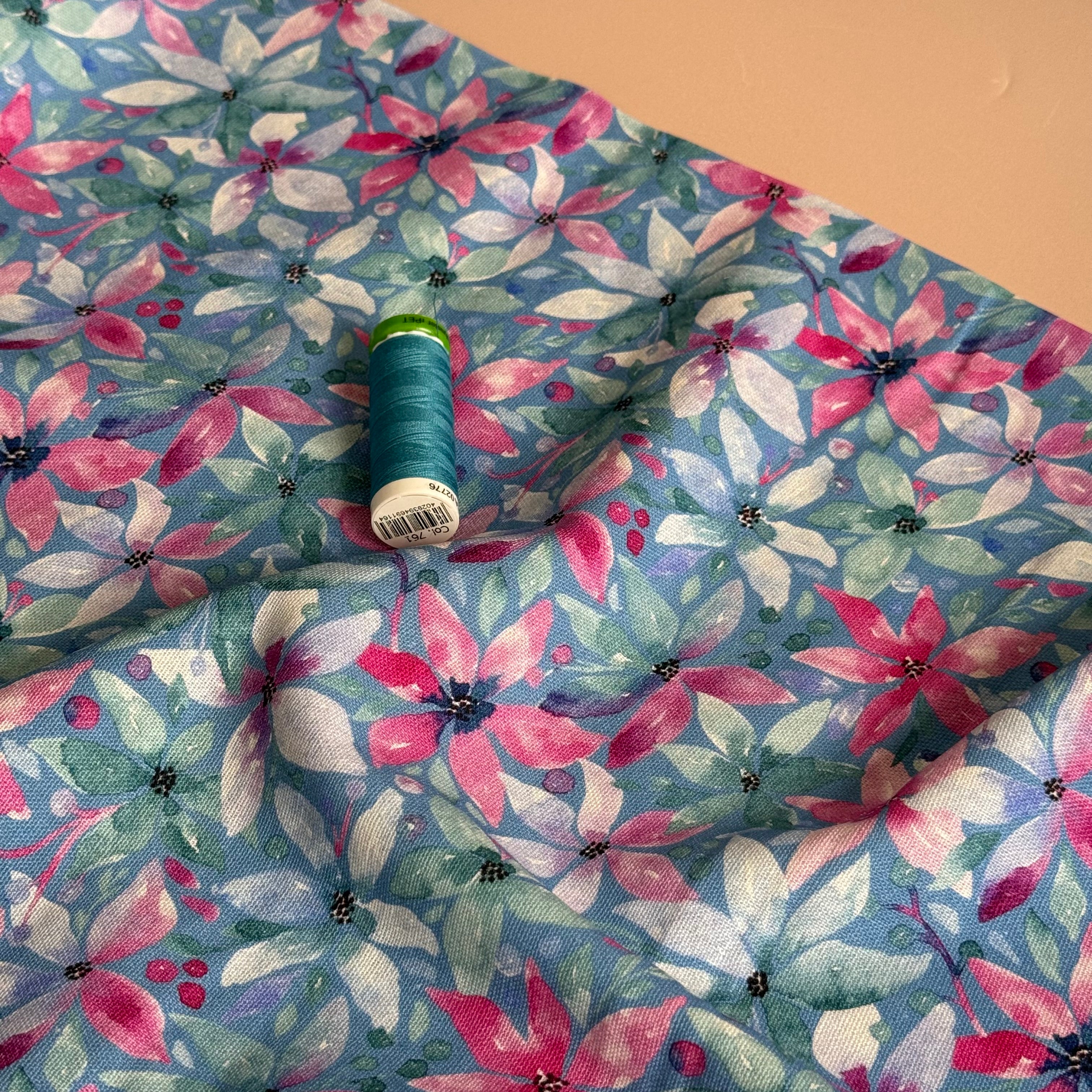 Cosmos Flowers Viscose Linen Fabric