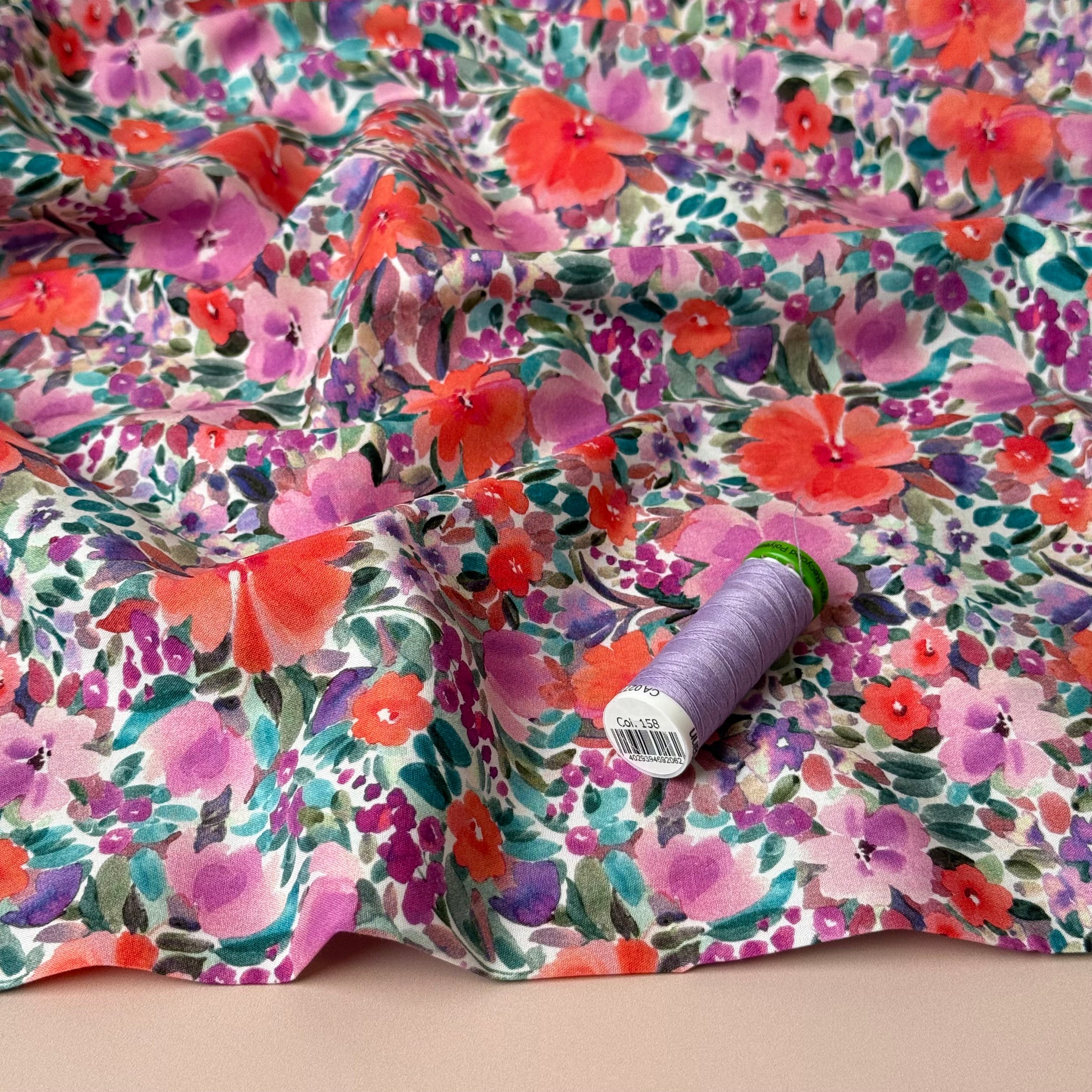 Watercolour Flowers Fine Cotton Poplin