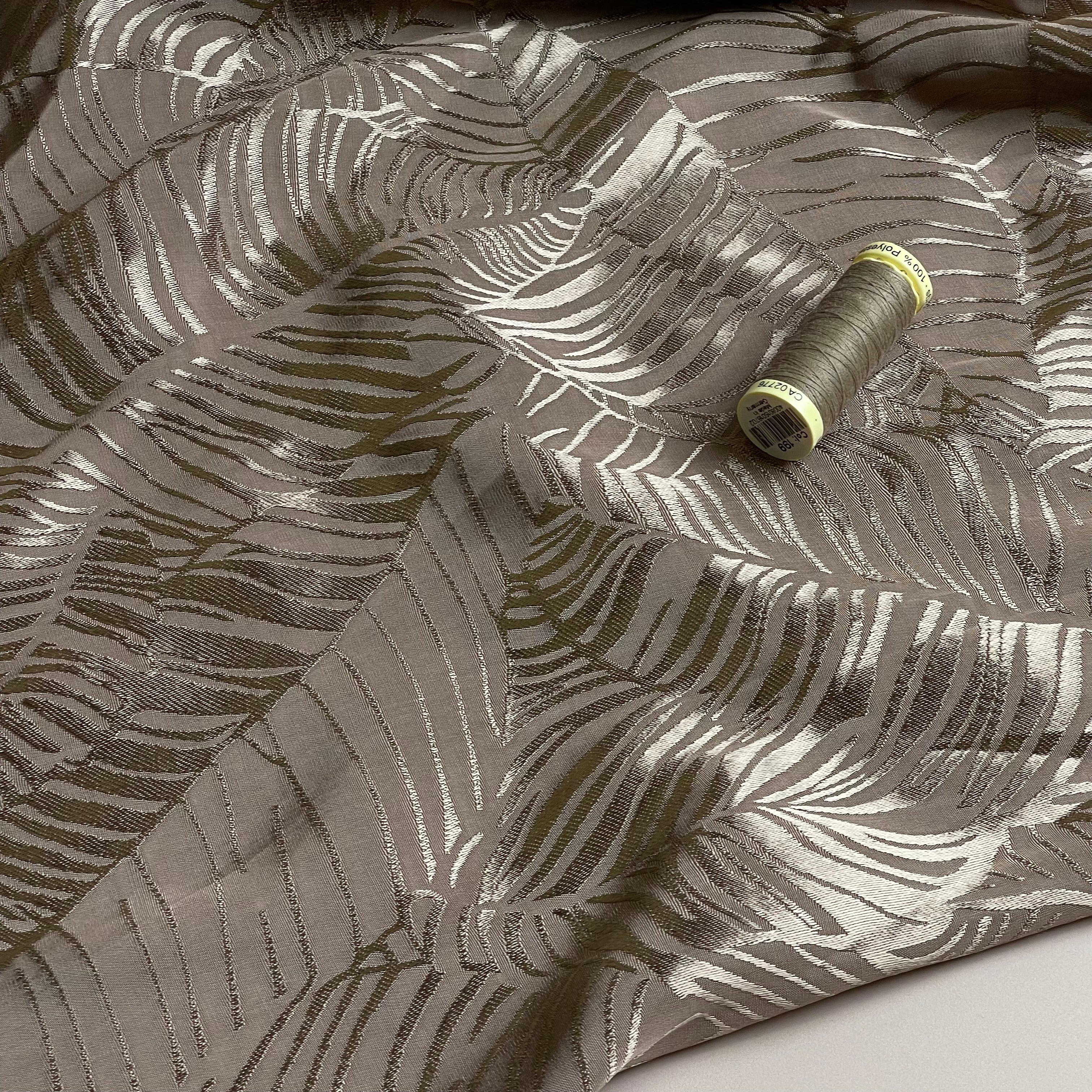 Leaves in Taupe Viscose Jacquard Sateen