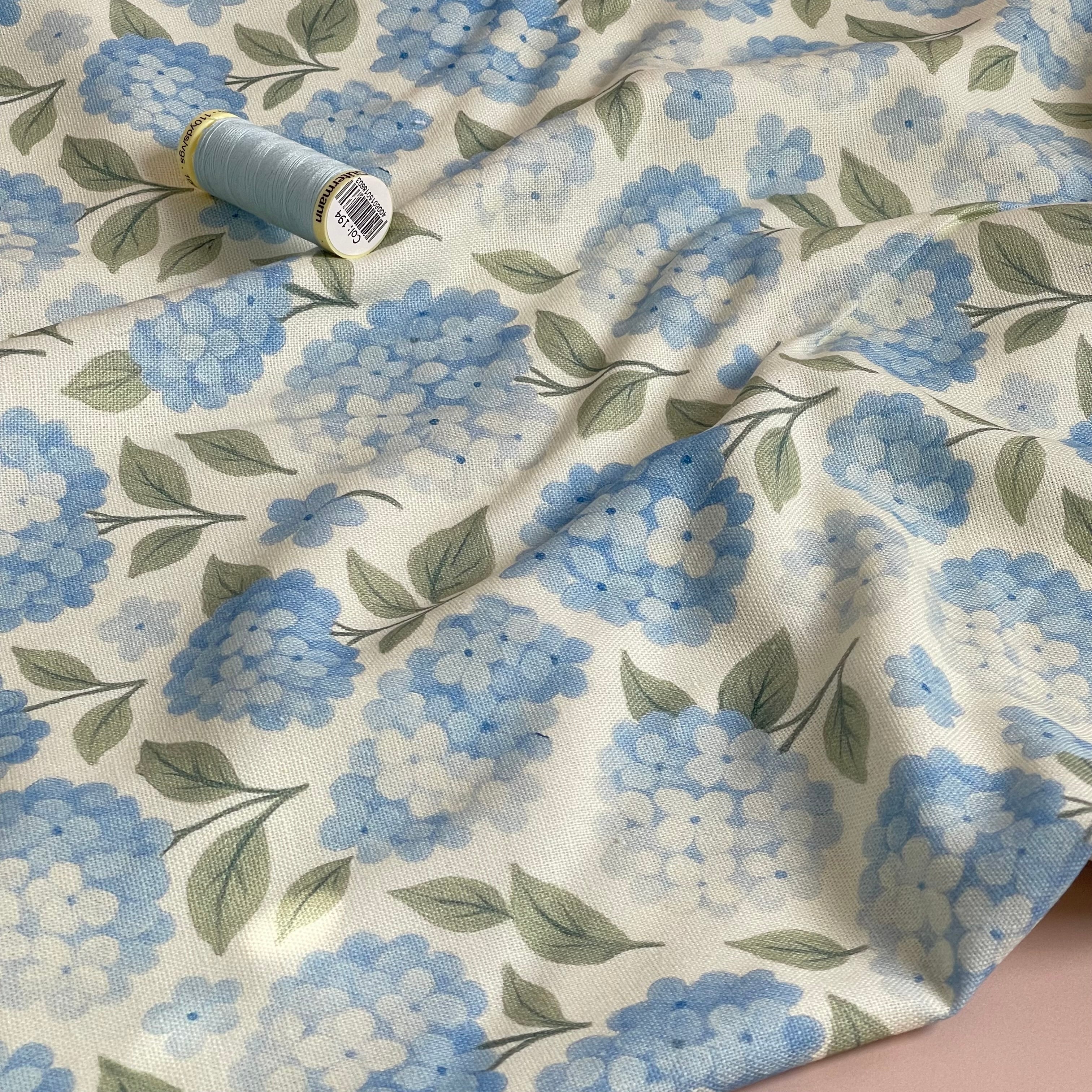 Hydrangea Flowers Viscose Linen Fabric