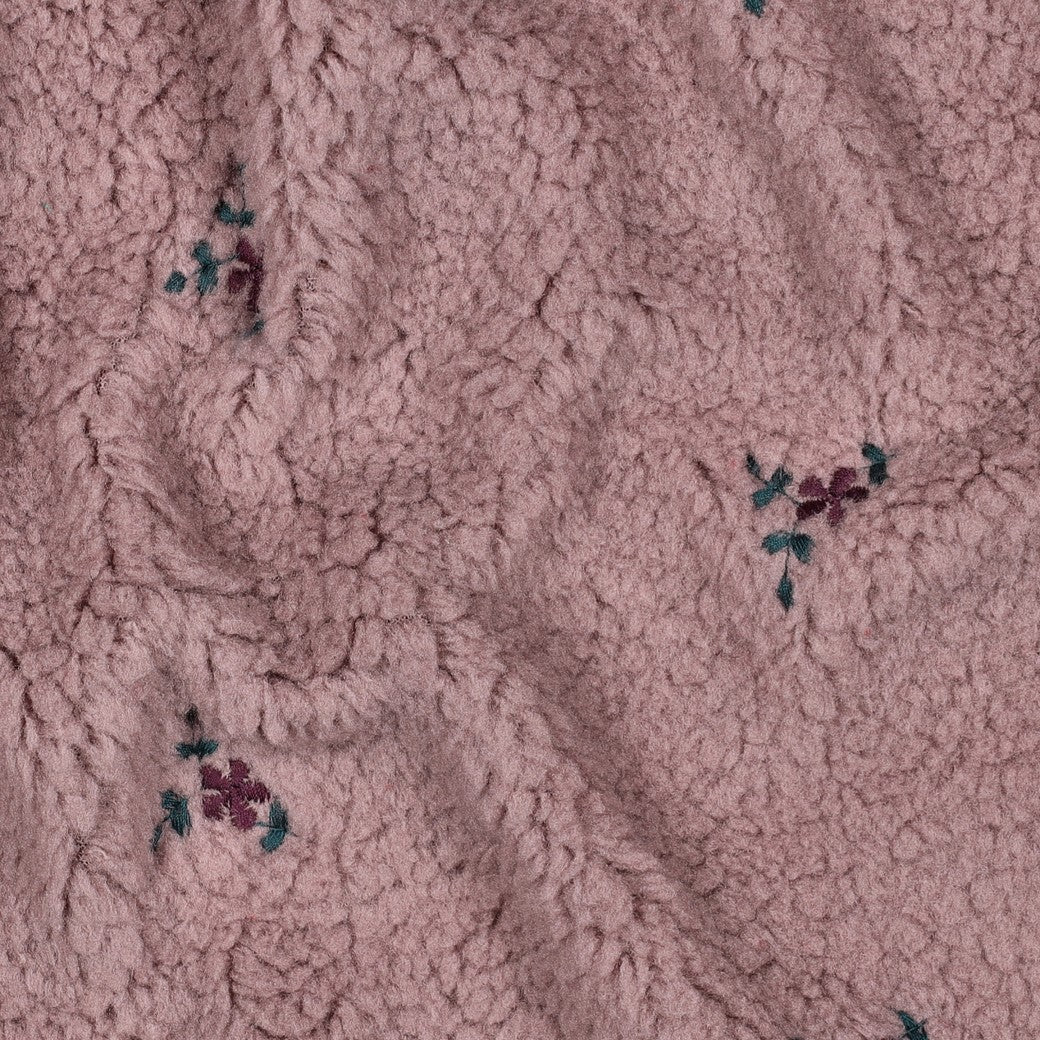 Teddy Fabric with Embroidered Flowers in Mauve