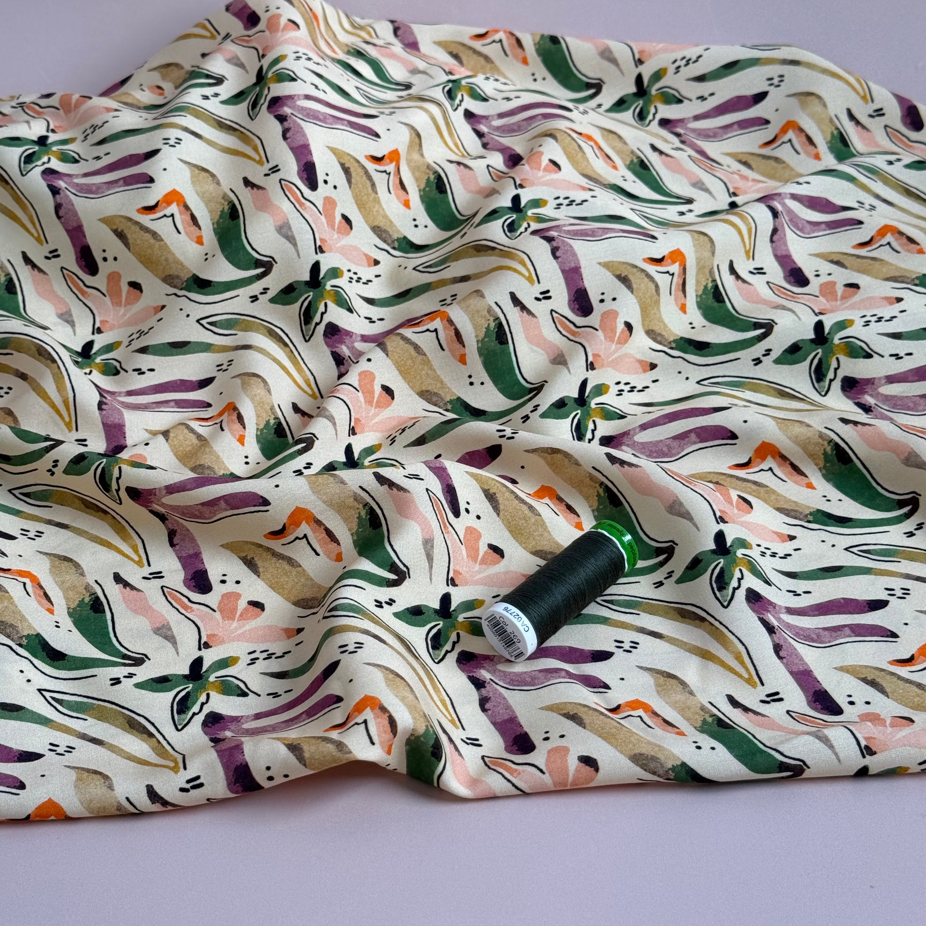 Scattered Foliage Viscose Poplin Fabric