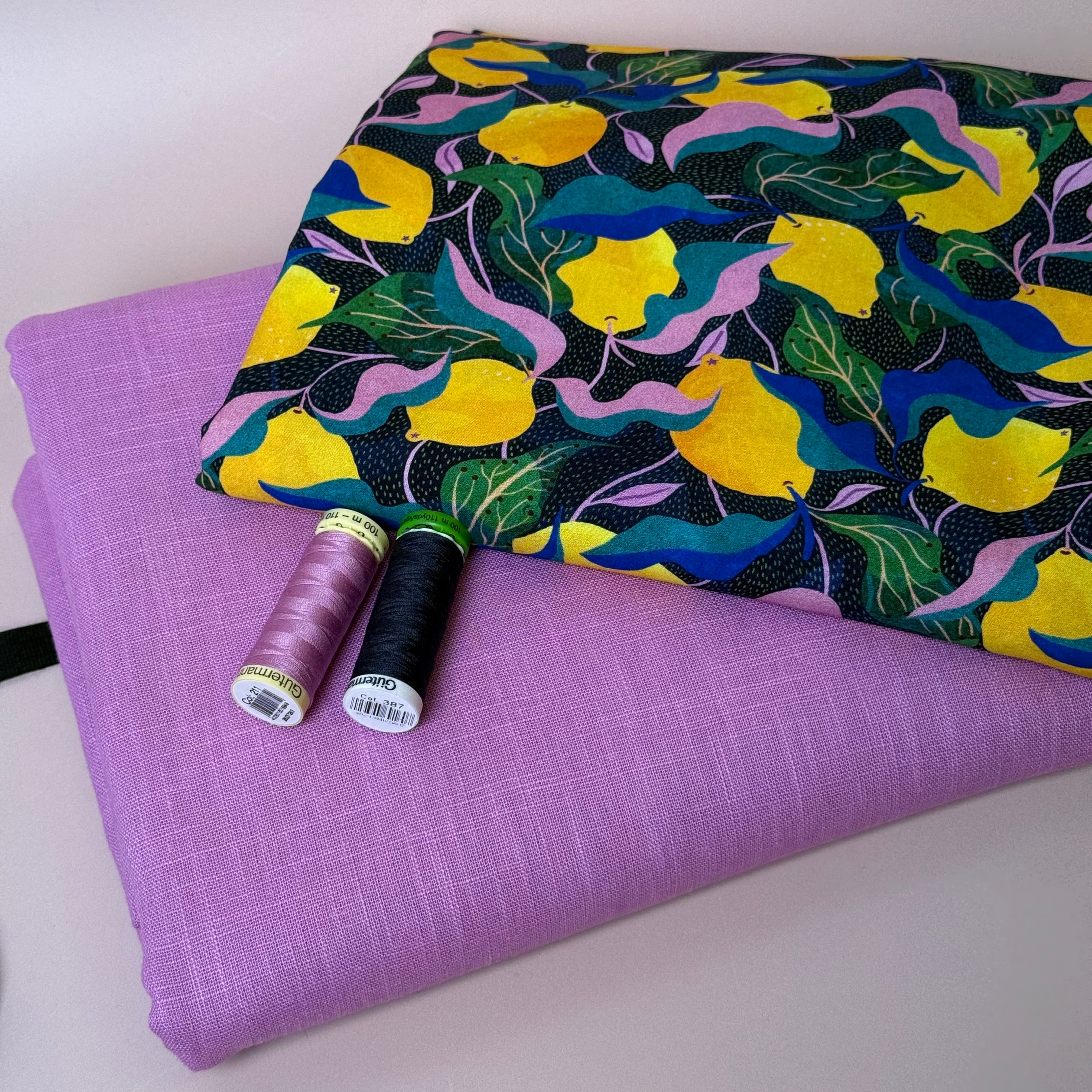 Make An Outfit Colour Bundle and Sewing Kit - Regalia Blouse in Lemons Viscose and Spring Trousers in Candy Pink Linen