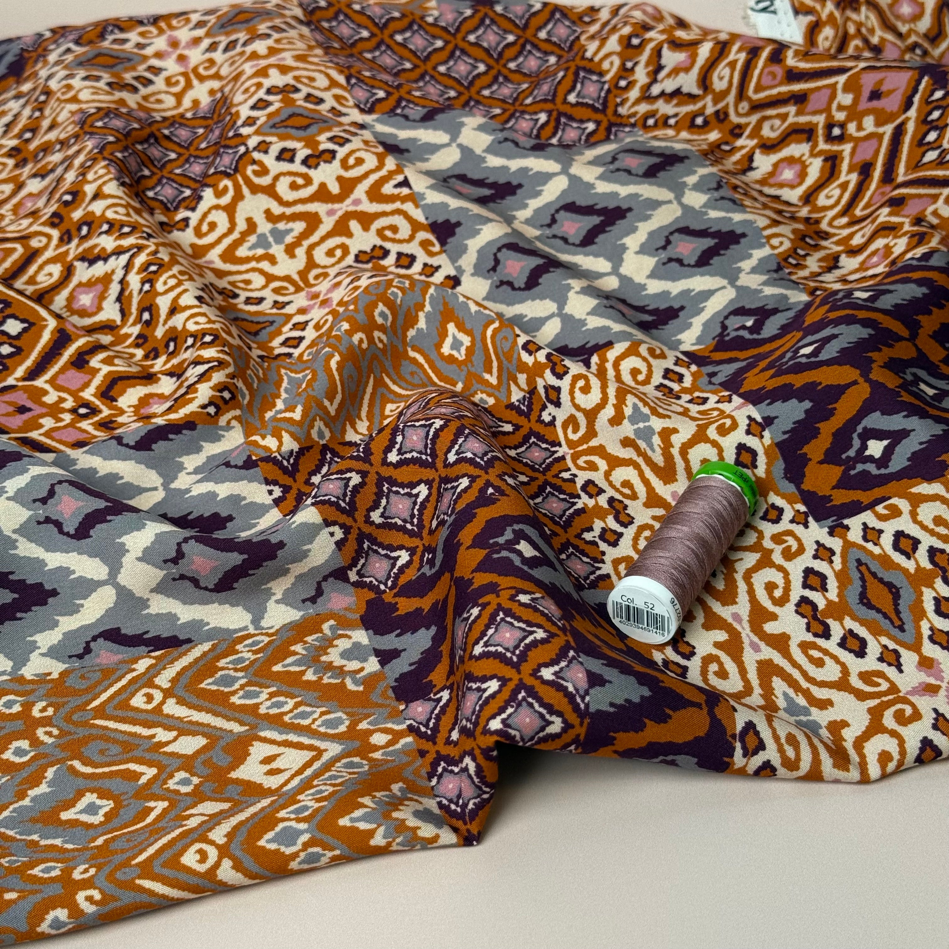 Vintage Patchwork Terracotta Viscose Poplin Fabric
