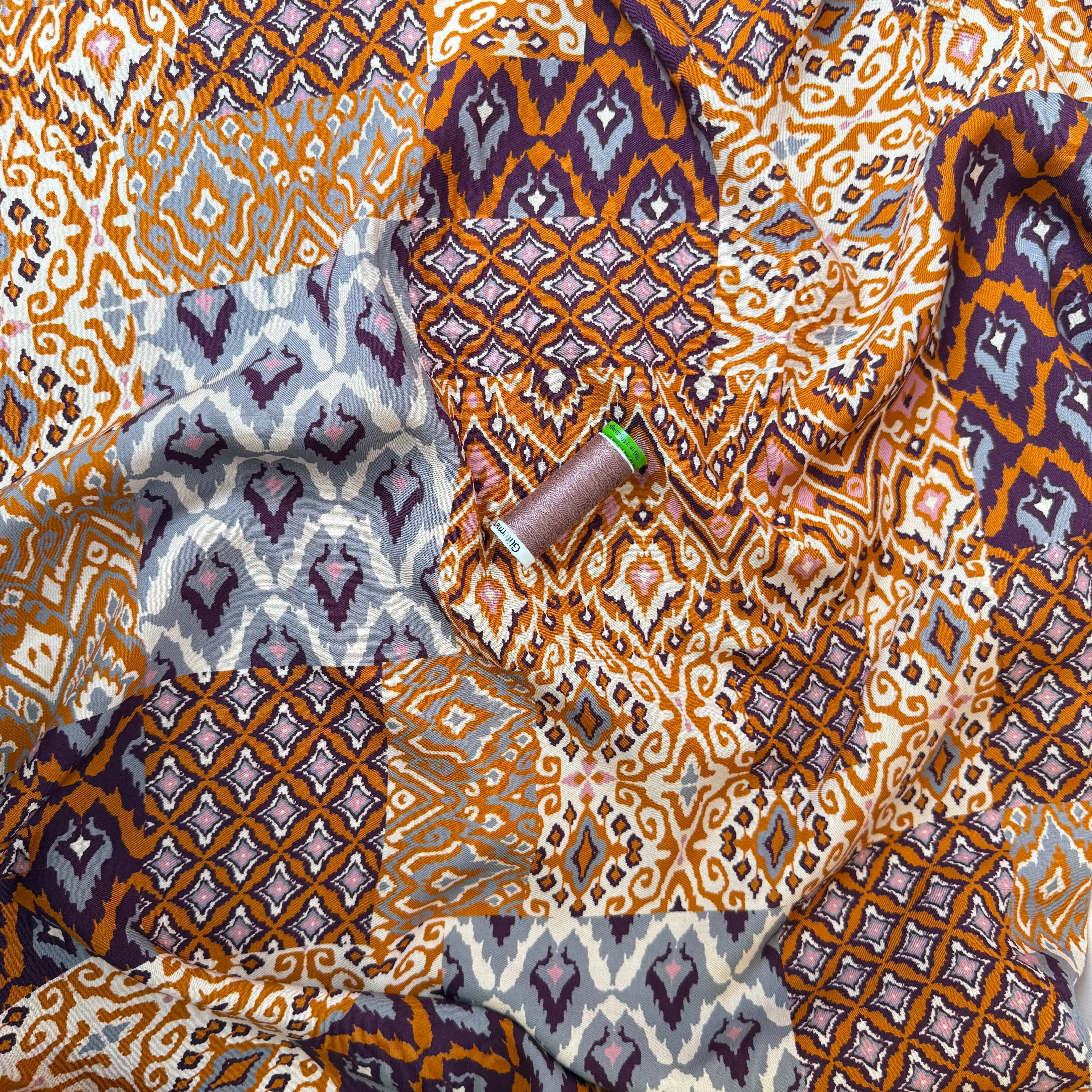 Vintage Patchwork Terracotta Viscose Poplin Fabric