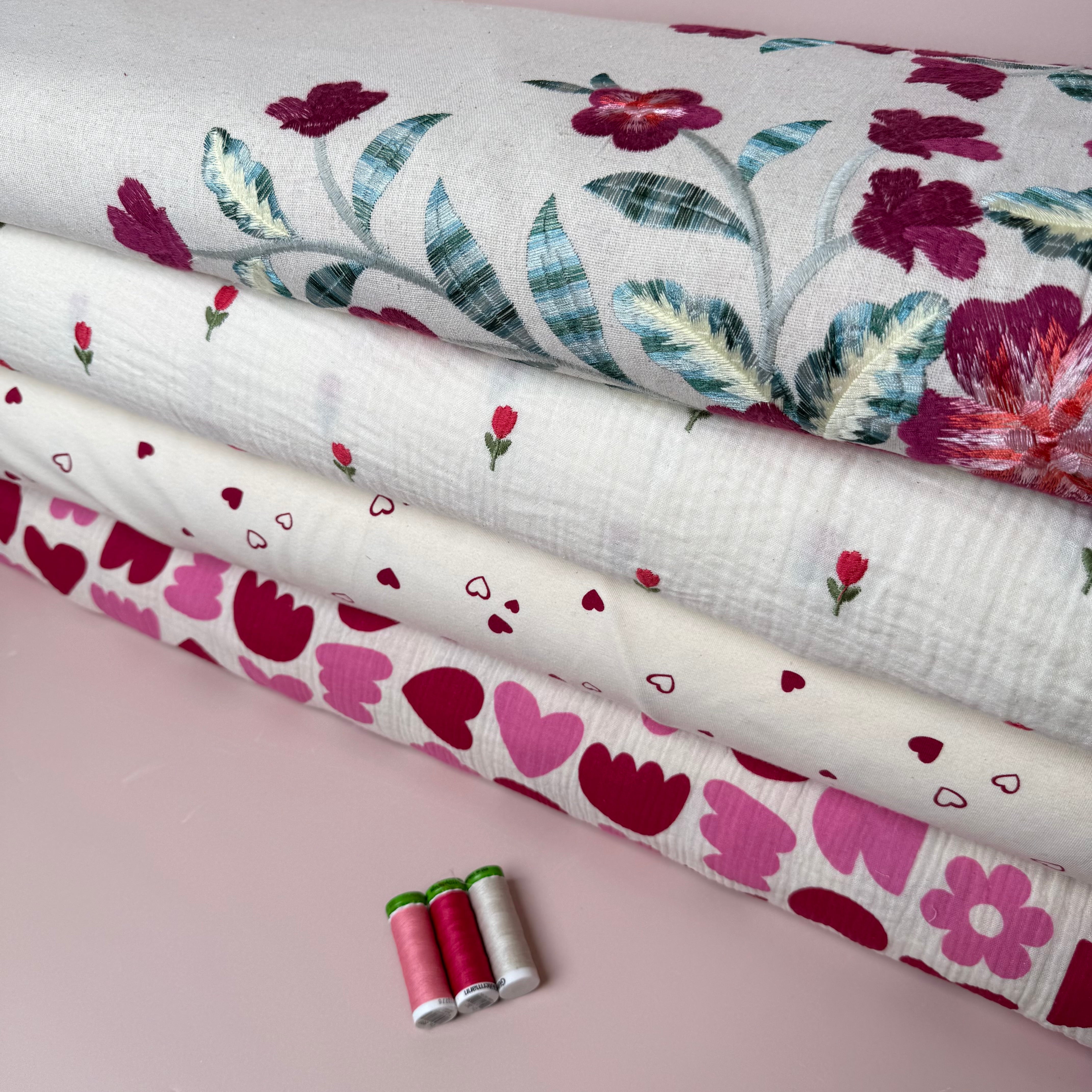 Embroidered Tulips on Natural Cotton Double Gauze