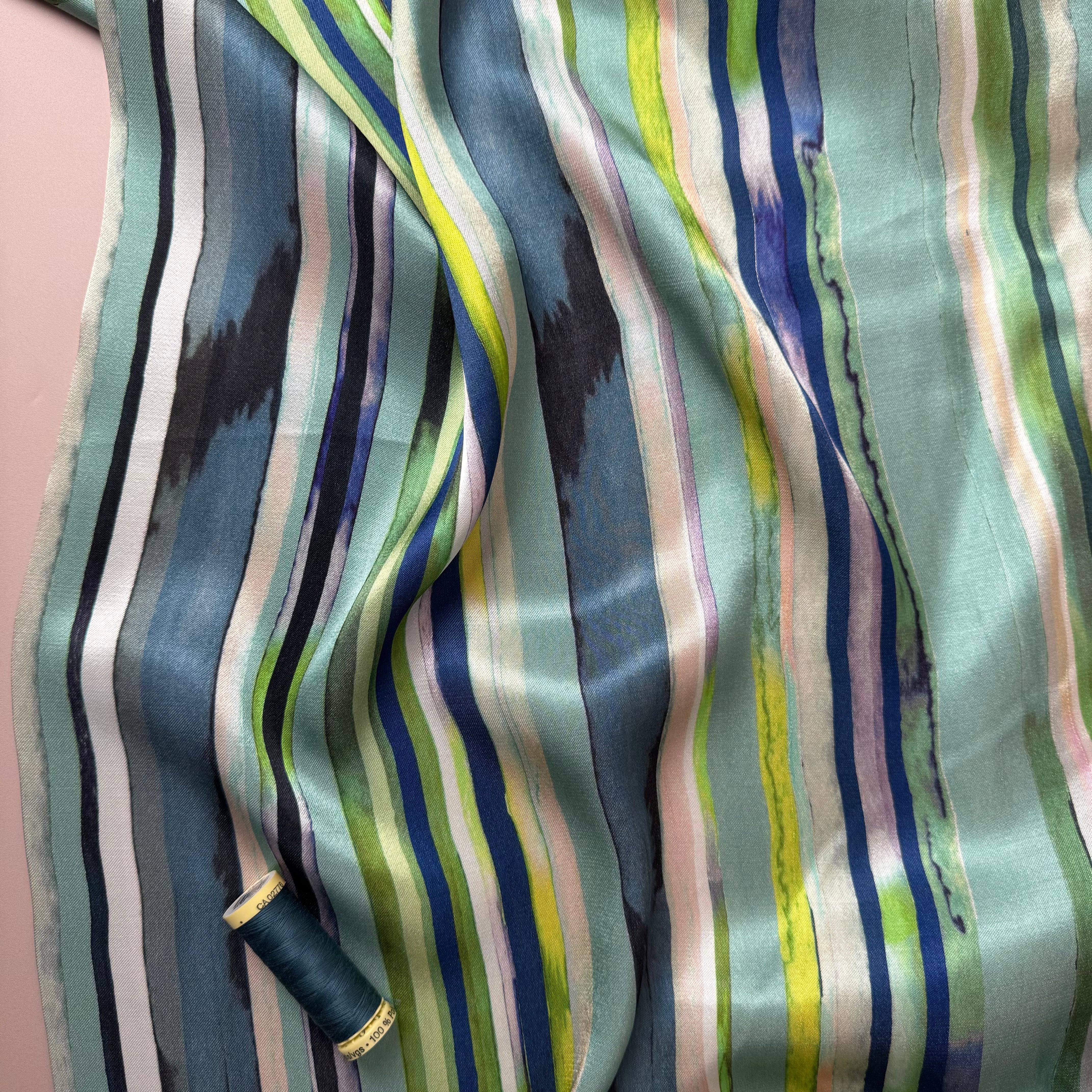 Ocean Stripes Viscose Sateen Fabric