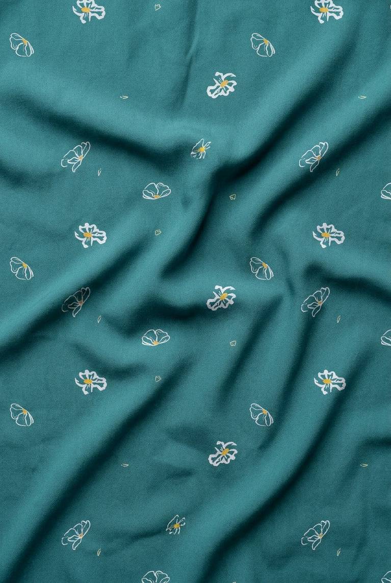 Mind The MAKER - Floaty Flower Teal Viscose Twill with LENZING™ ECOVERO™ fibres