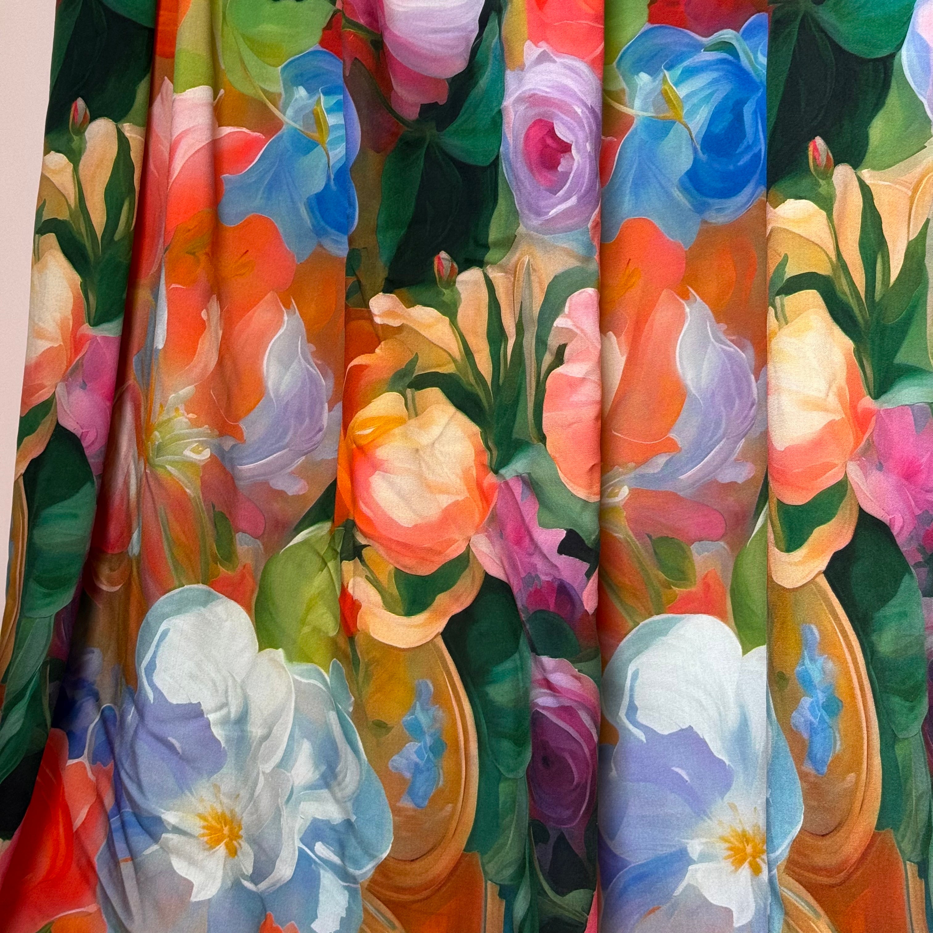 Painted Rose Garden Viscose Fabric