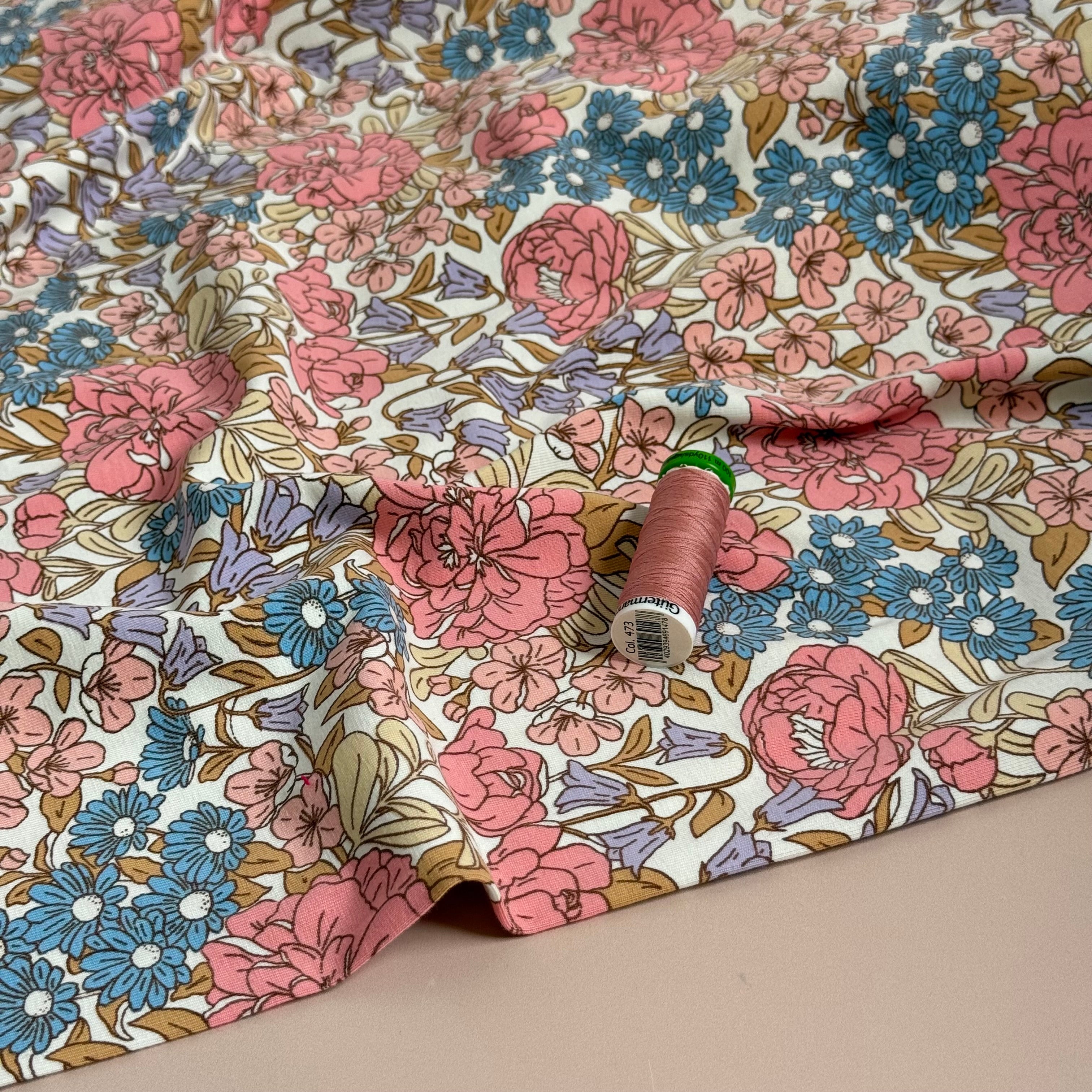 Flower Garden Blush Cotton Jersey Fabric