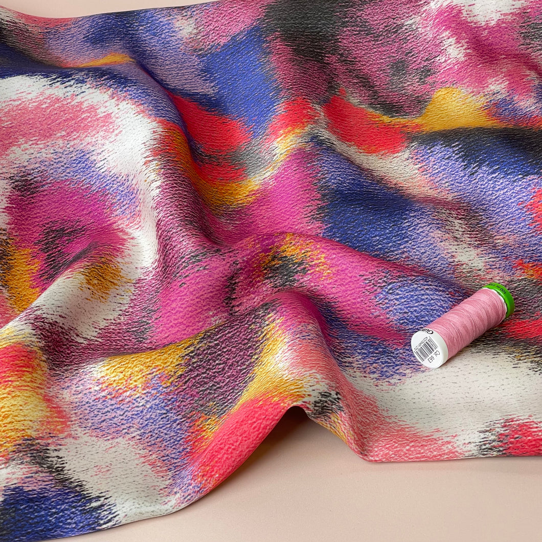 Abstract Dreams Pink Viscose Sateen Fabric