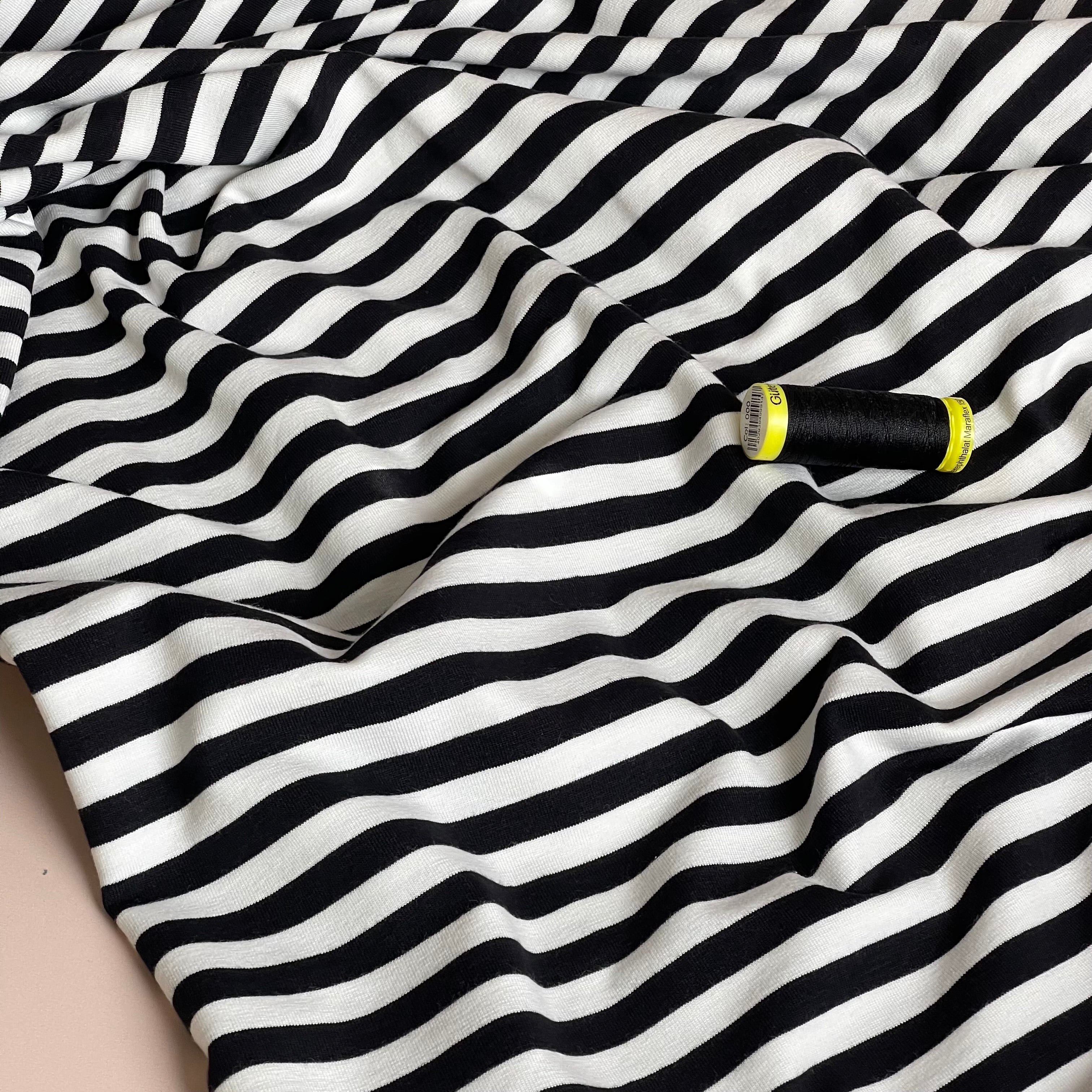 Yarn Dyed Black Breton Stripe Cotton Jersey Fabric