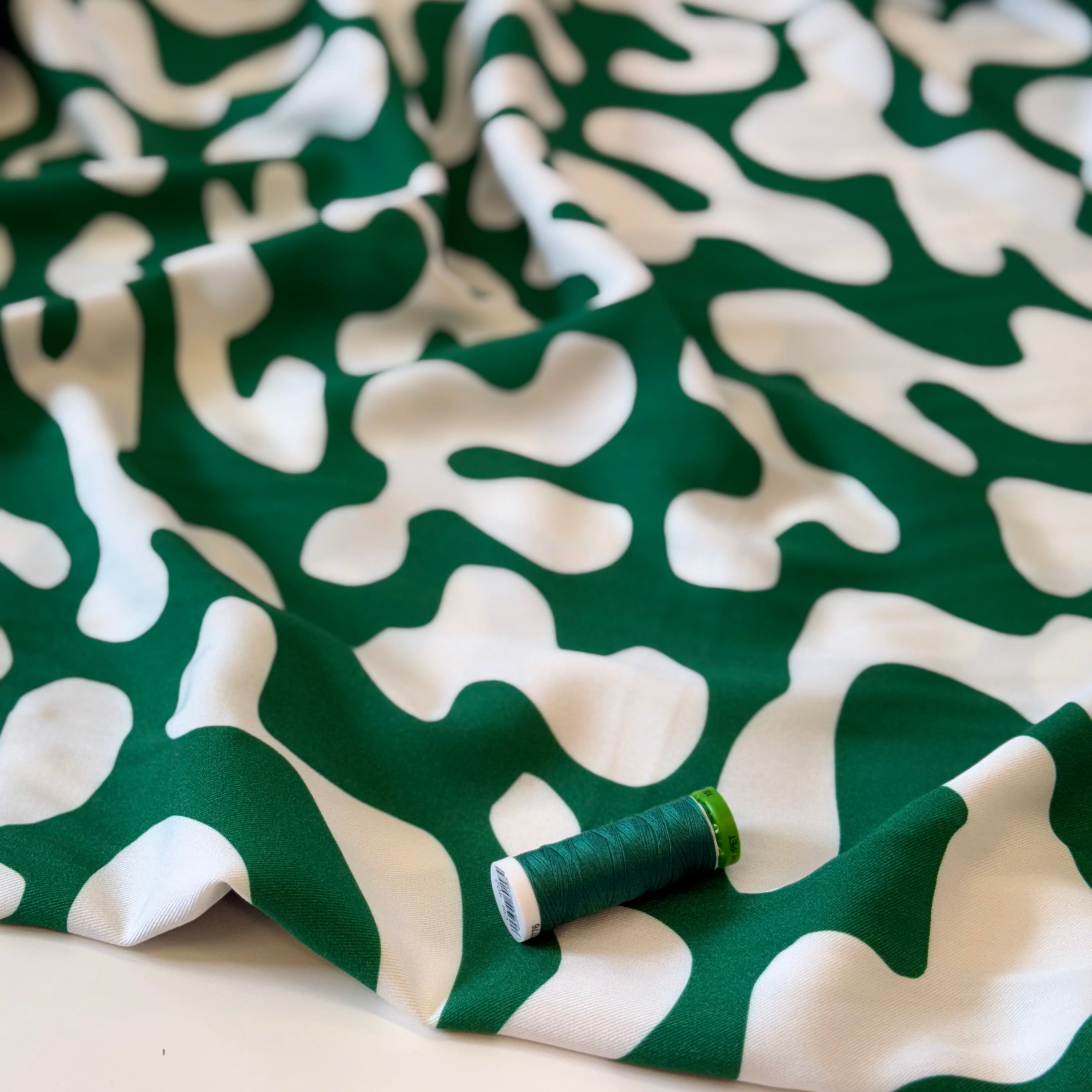 Light & Lush - Shapes on Emerald Viscose Twill Fabric