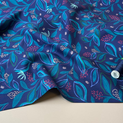 Flowering Branches in Blue Fine Cotton Poplin Fabric