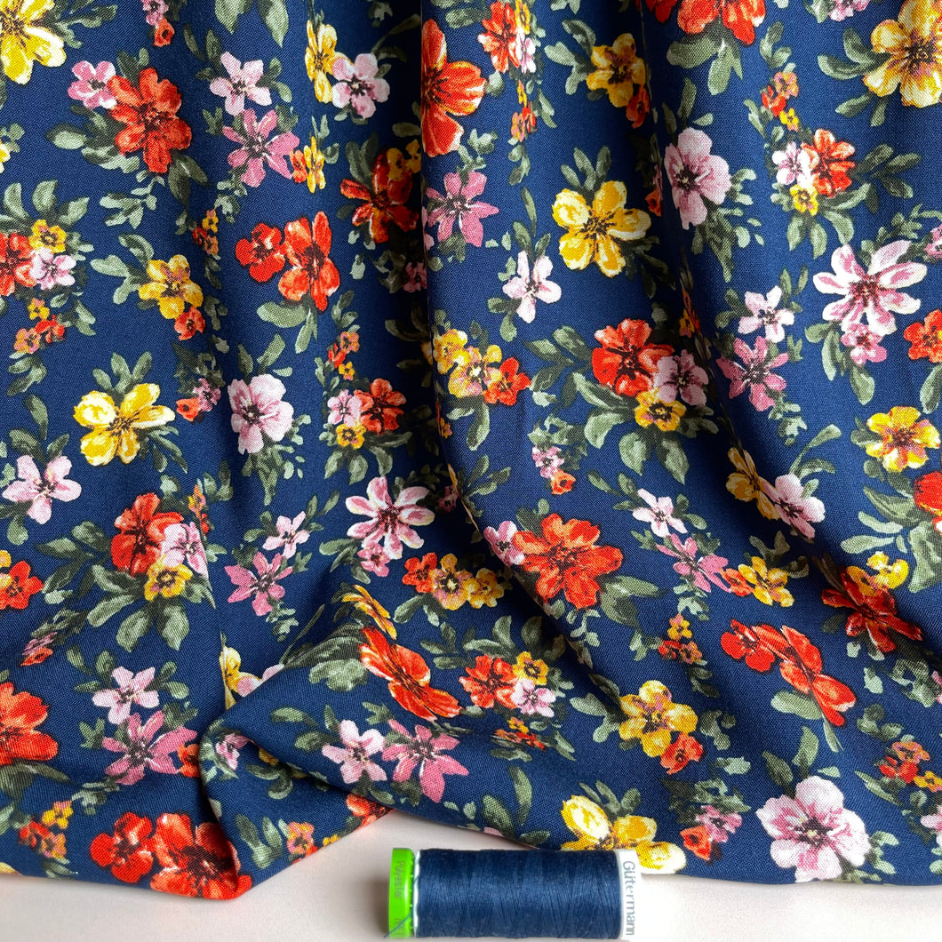 Floral Eve Navy Rayon Viscose Fabric