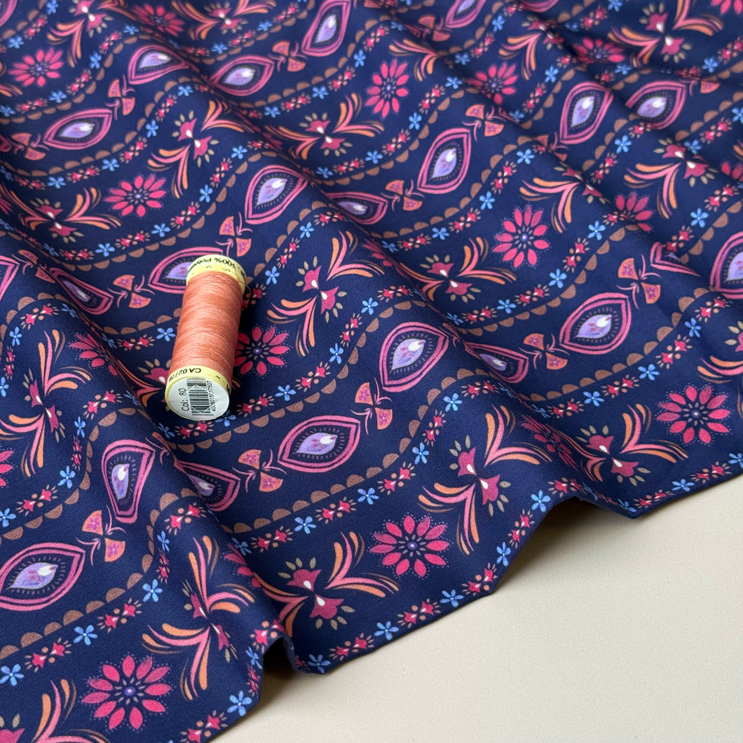 Ornament Flowers in Line Fine Cotton Poplin Fabric