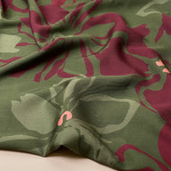 Light & Lush - Burgundy Flowers on Khaki Viscose Twill Fabric