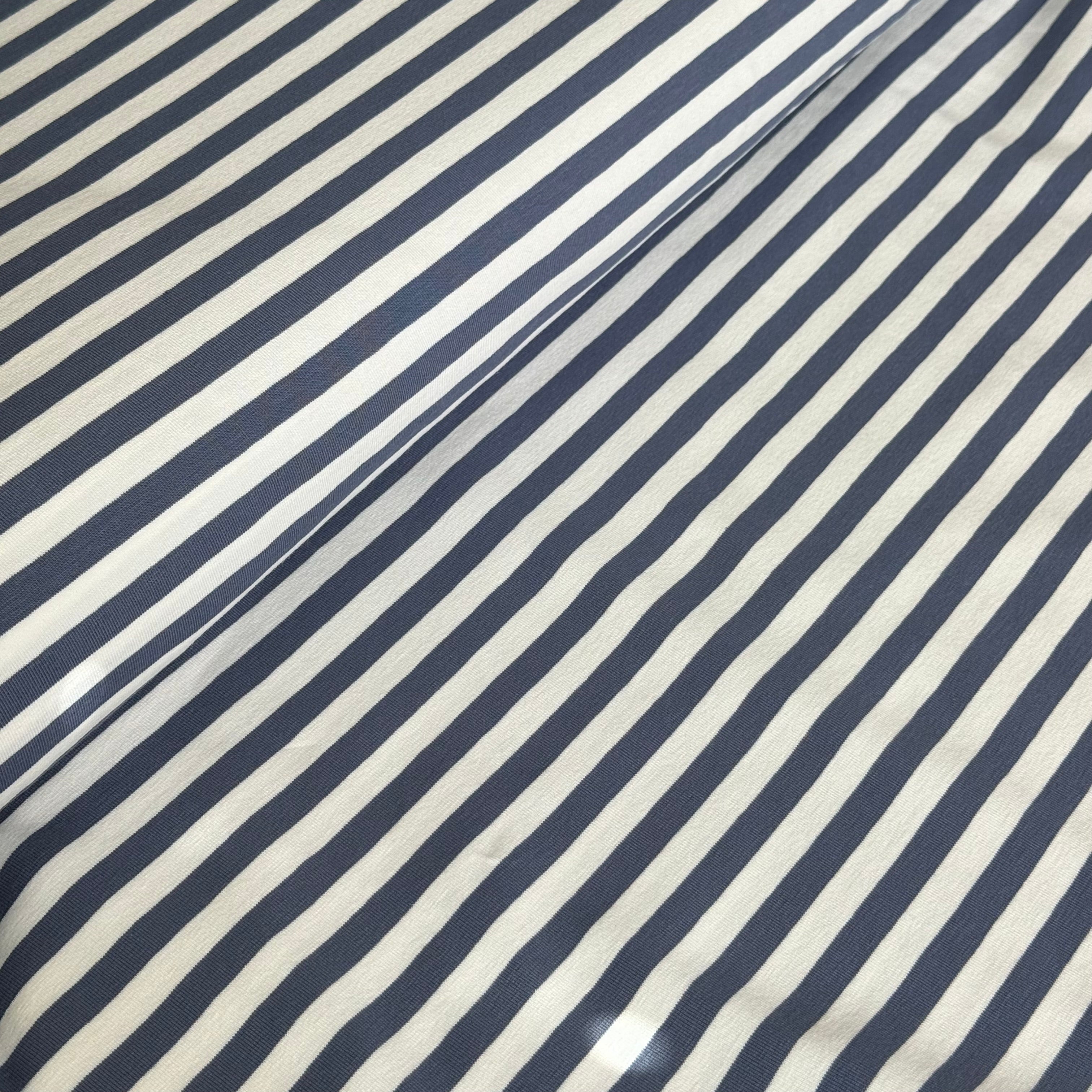 Yarn Dyed Denim Blue Breton Stripe Cotton Jersey Fabric