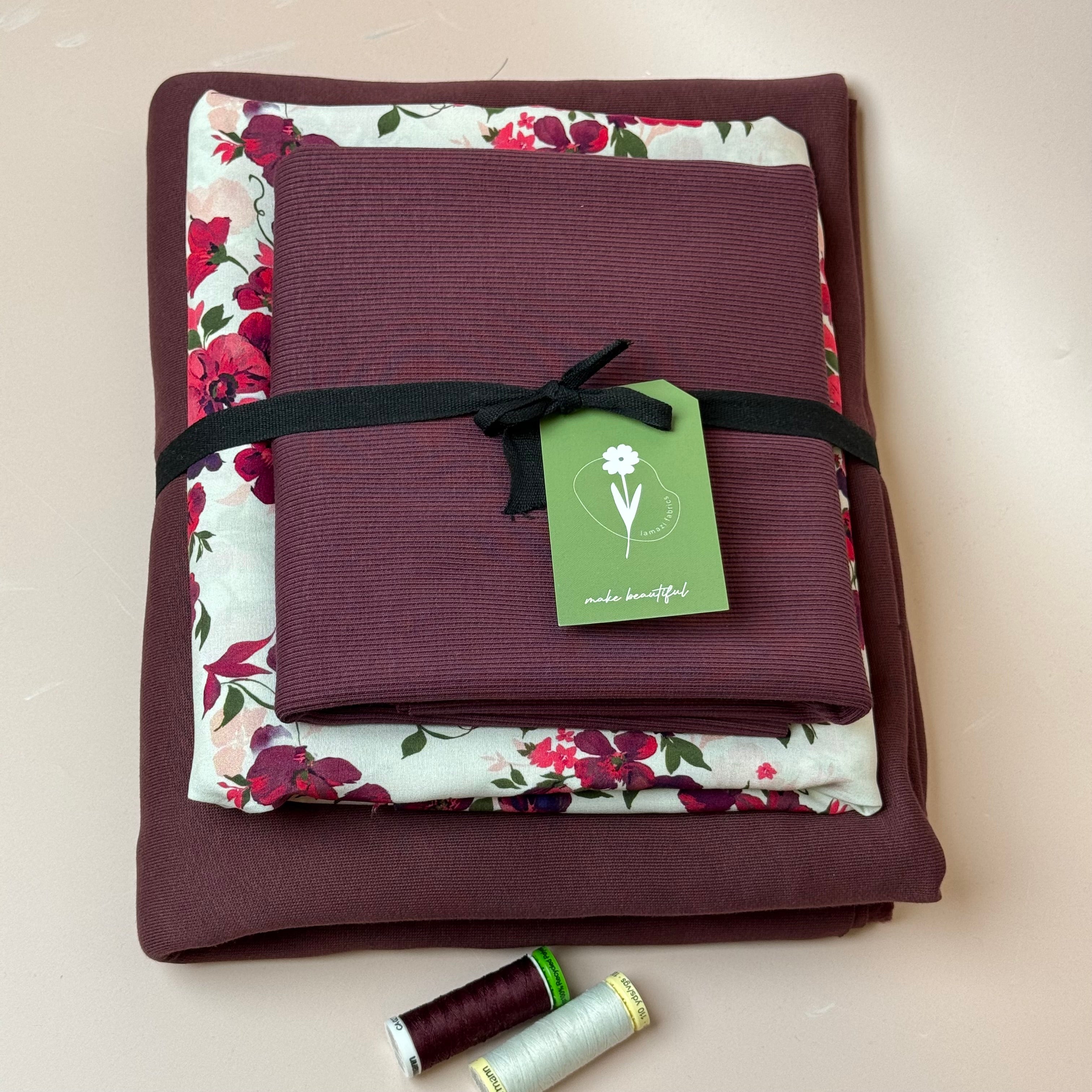 Make an Outfit Colour Bundle - Rosehip Viscose & Brushed Sweatshirt in Grape with Ribbing