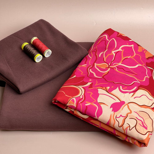 Make an Outfit Colour Bundle - Sunset Blooms Viscose & French Terry with ribbing