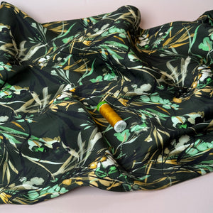 REMNANT 1.88 Metres - Autumn Foliage Dark Green Viscose Sateen Fabric