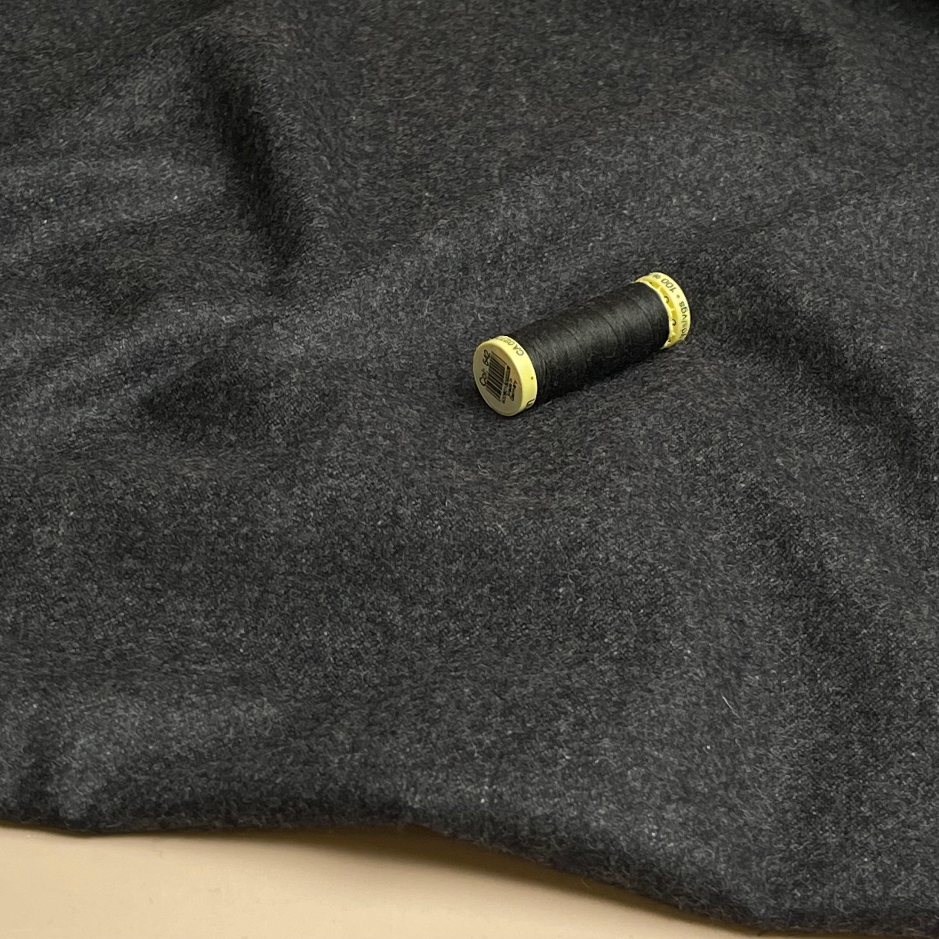 Deadstock Plain Charcoal Wool Coating Fabric