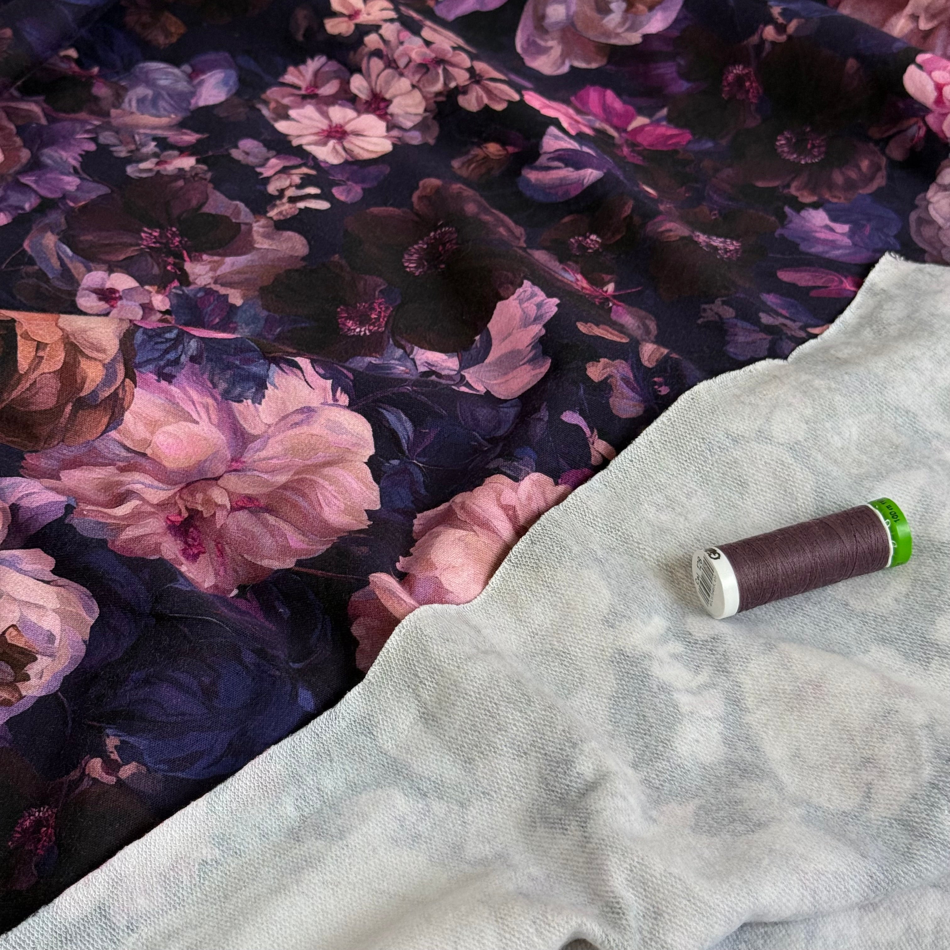 Autumn Bouquet Navy Cotton Sweat-shirting Fabric