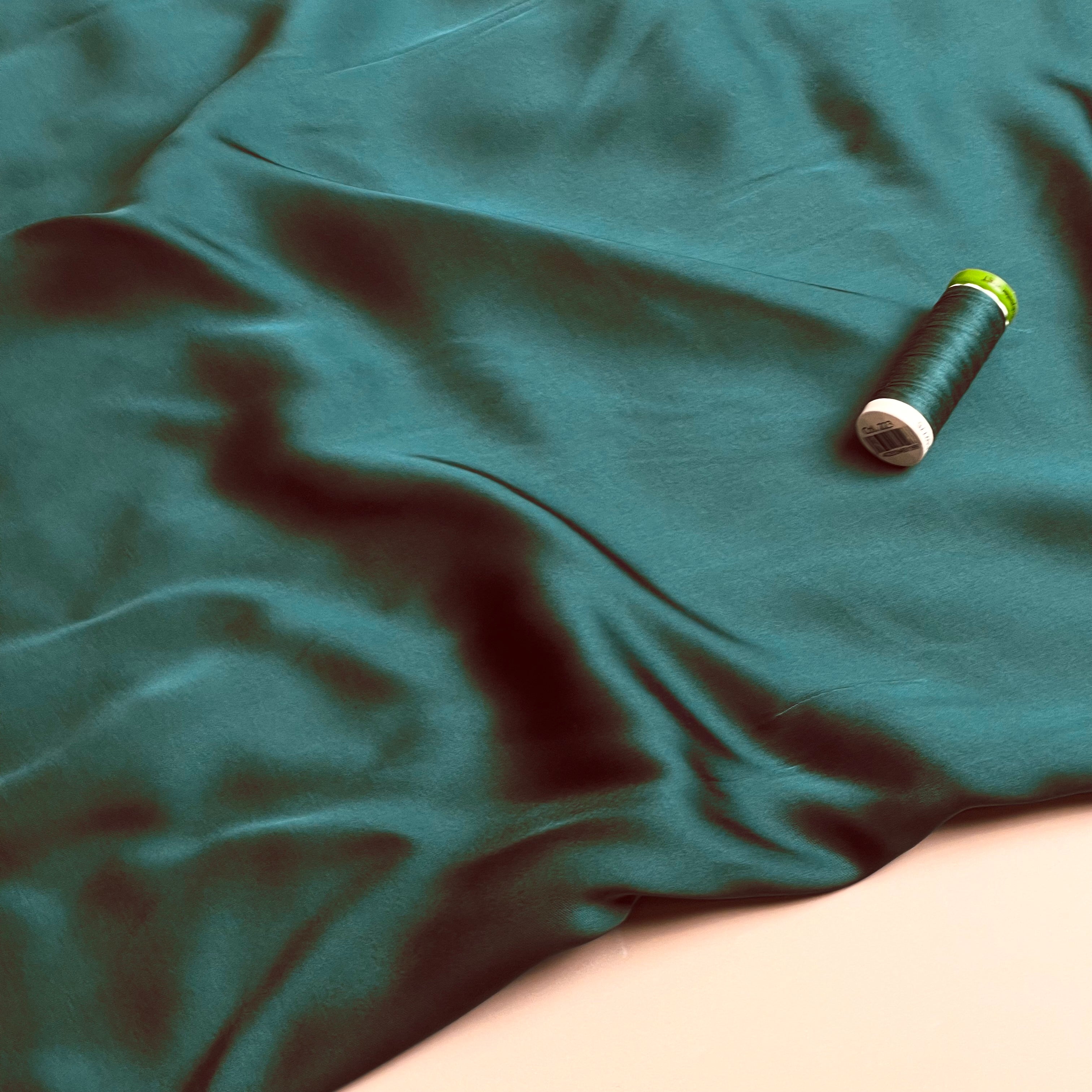 Petrol Solid Viscose Sateen Fabric