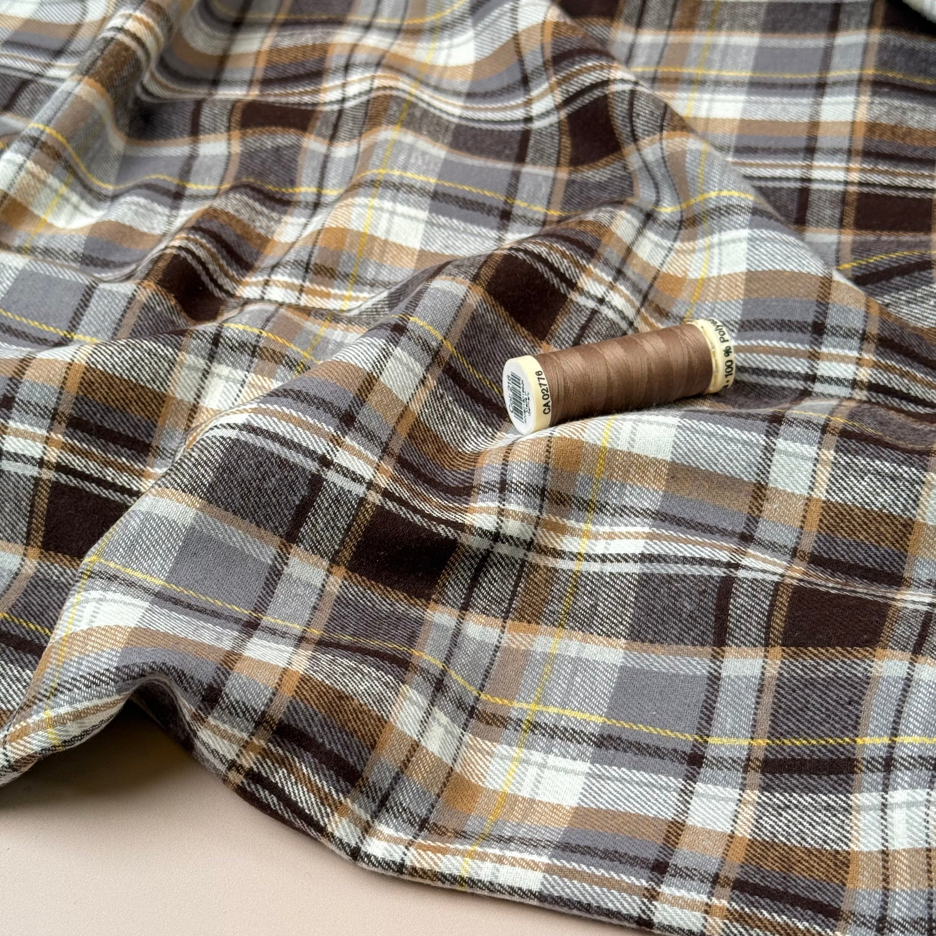 REMNANT 0.4 Metre - Plaid Brown Brushed Cotton Flannel
