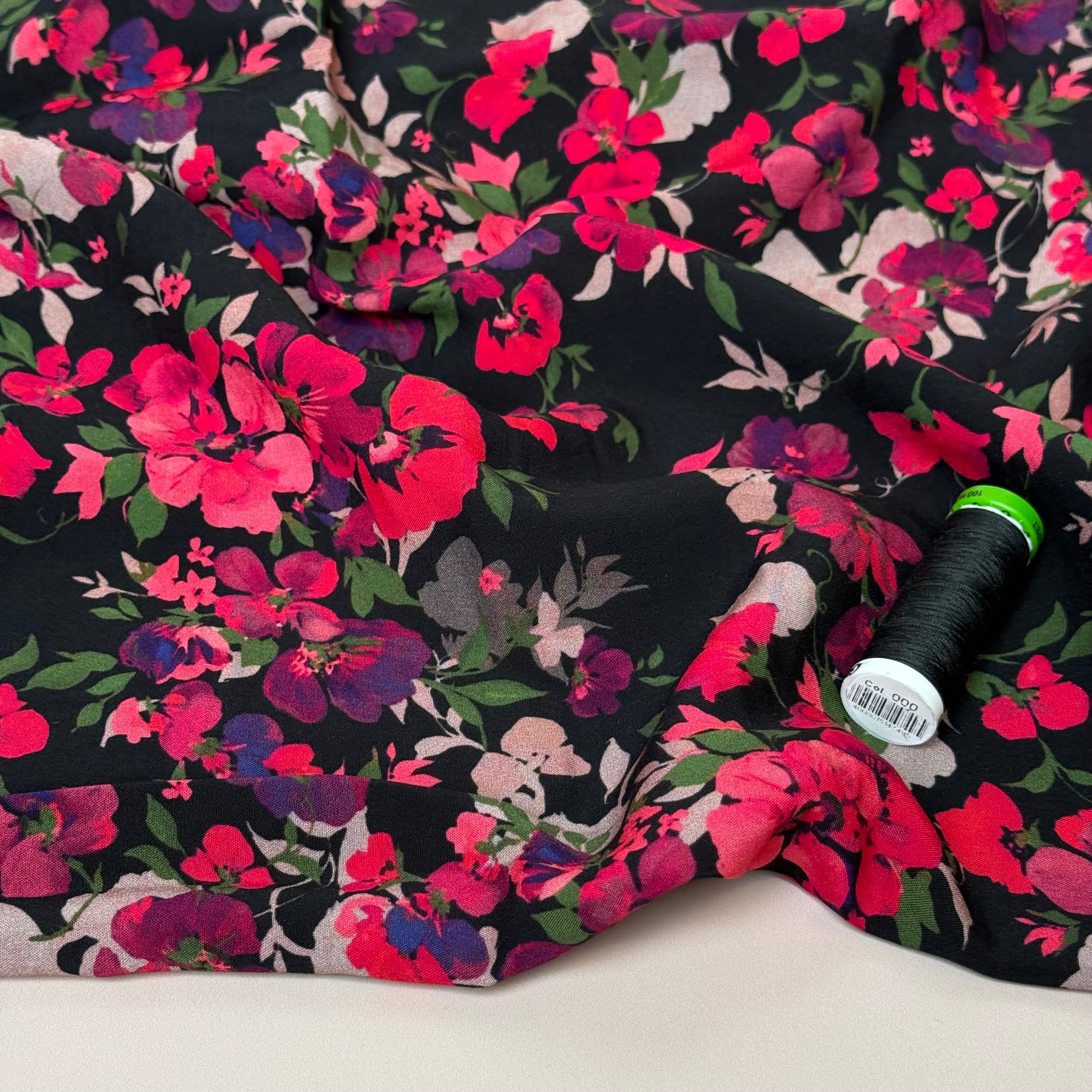 Rosehip Garden Black LENZING™ ECOVERO™ Viscose Fabric