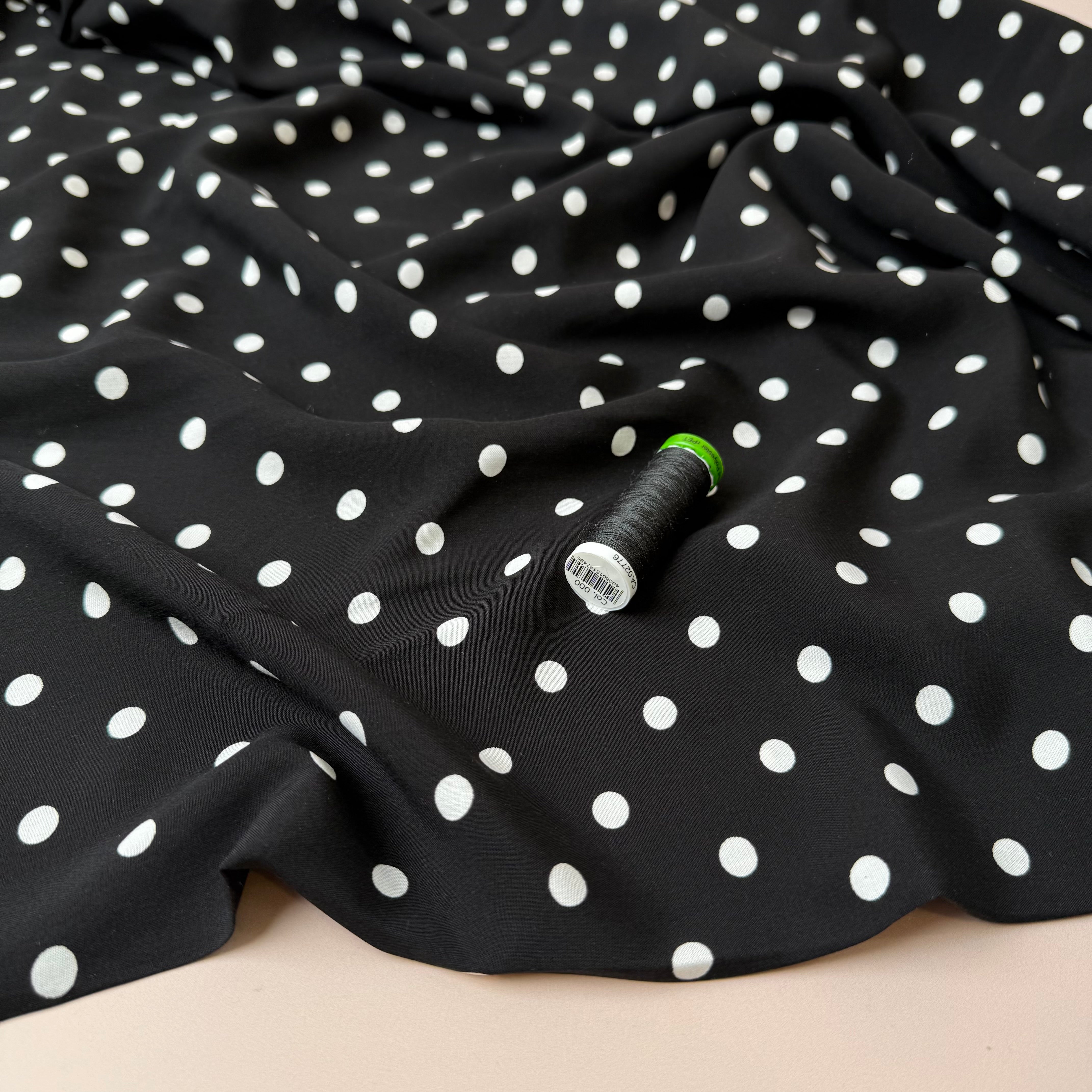 Classic Polka Dot Black Viscose Fabric