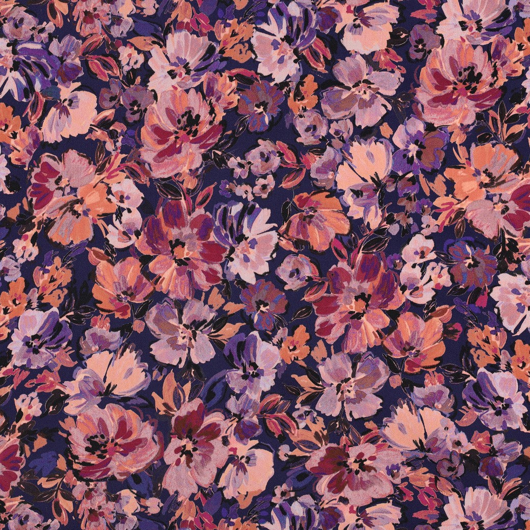 Painted Purple Flowers Cotton Sateen Fabric