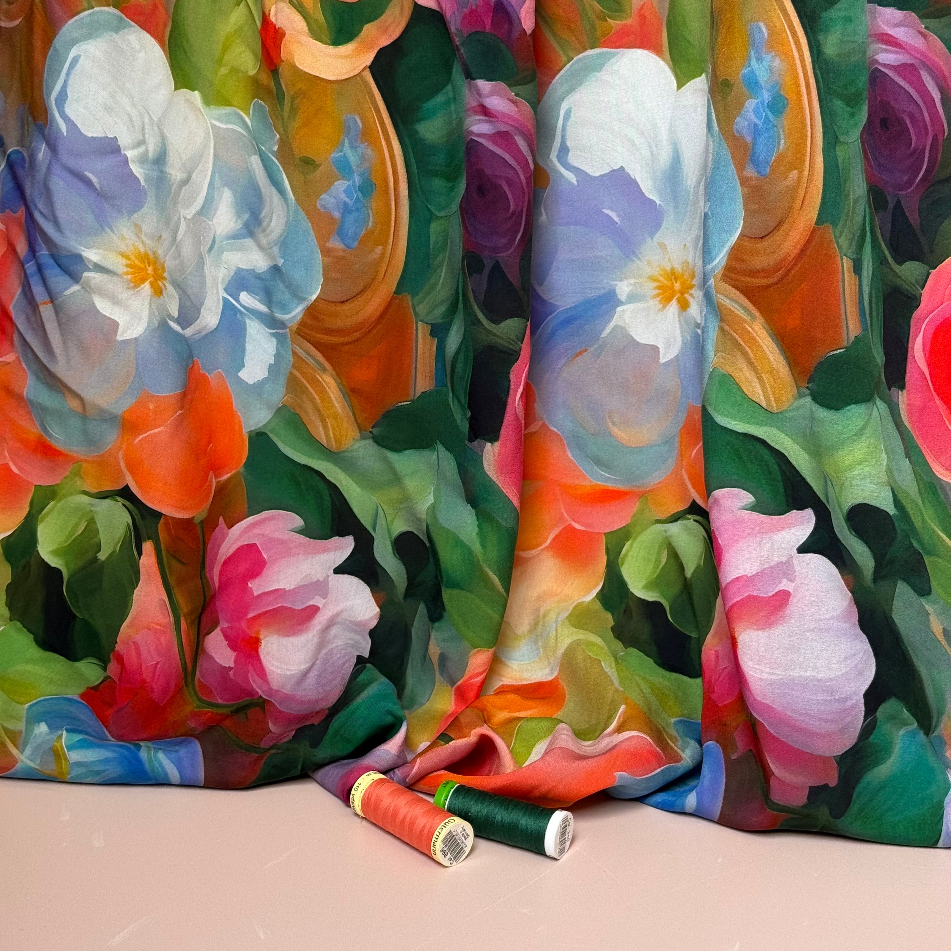 Painted Rose Garden Viscose Fabric