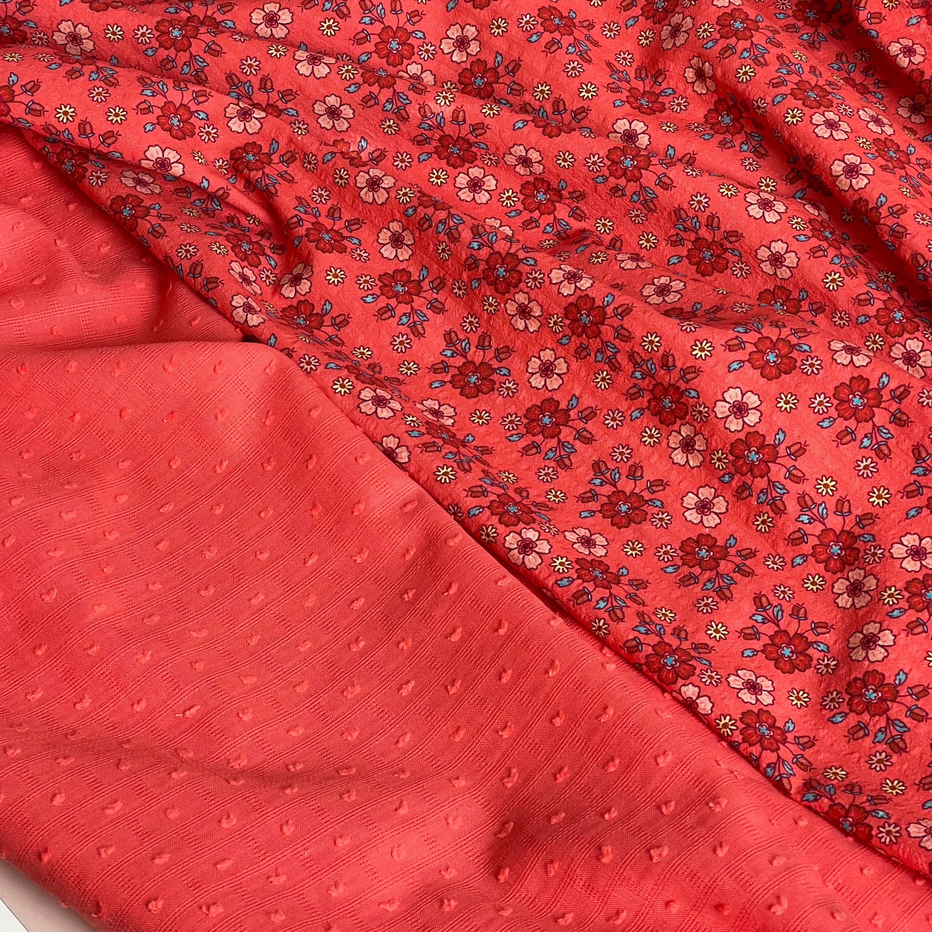 Solid Living Coral Cotton Dobby Check Fabric