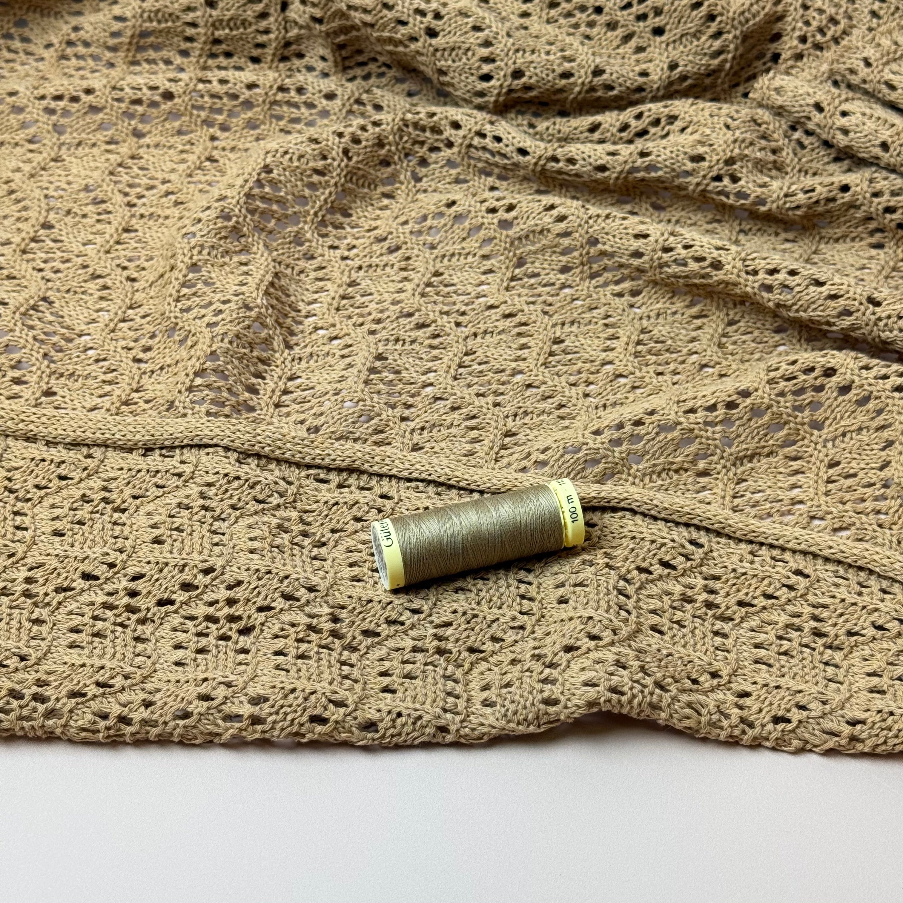 Pure Cotton Crochet Knit in Camel