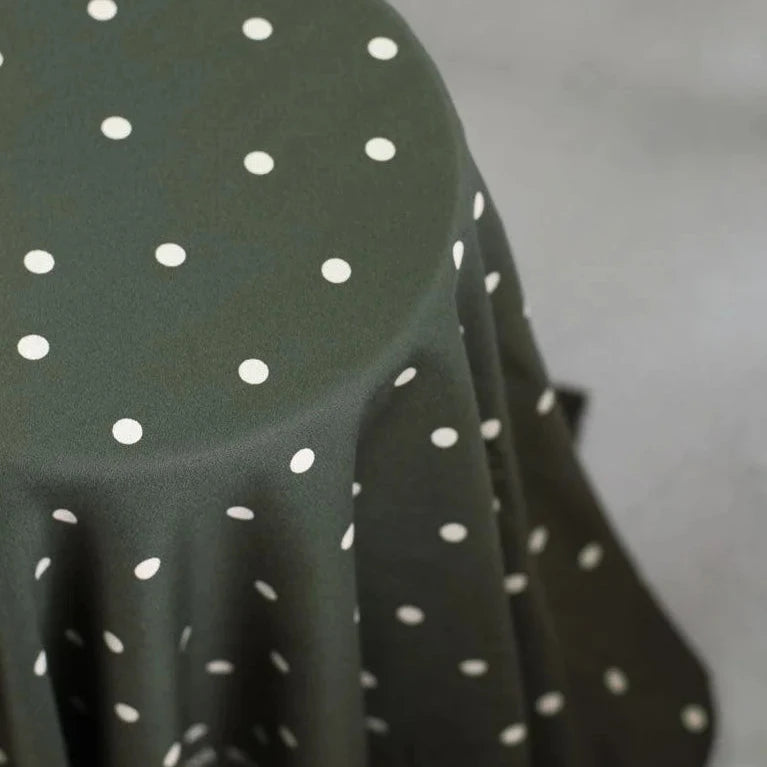 PRE-ORDER arriving by 18 Sep -  Mind The MAKER - Jolly Dot Green Khaki ECOVERO™ Viscose Crepe Fabric