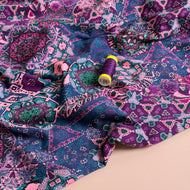REMNANT 0.32 metres - Ornamental Deco Purple Cotton Jersey Fabric