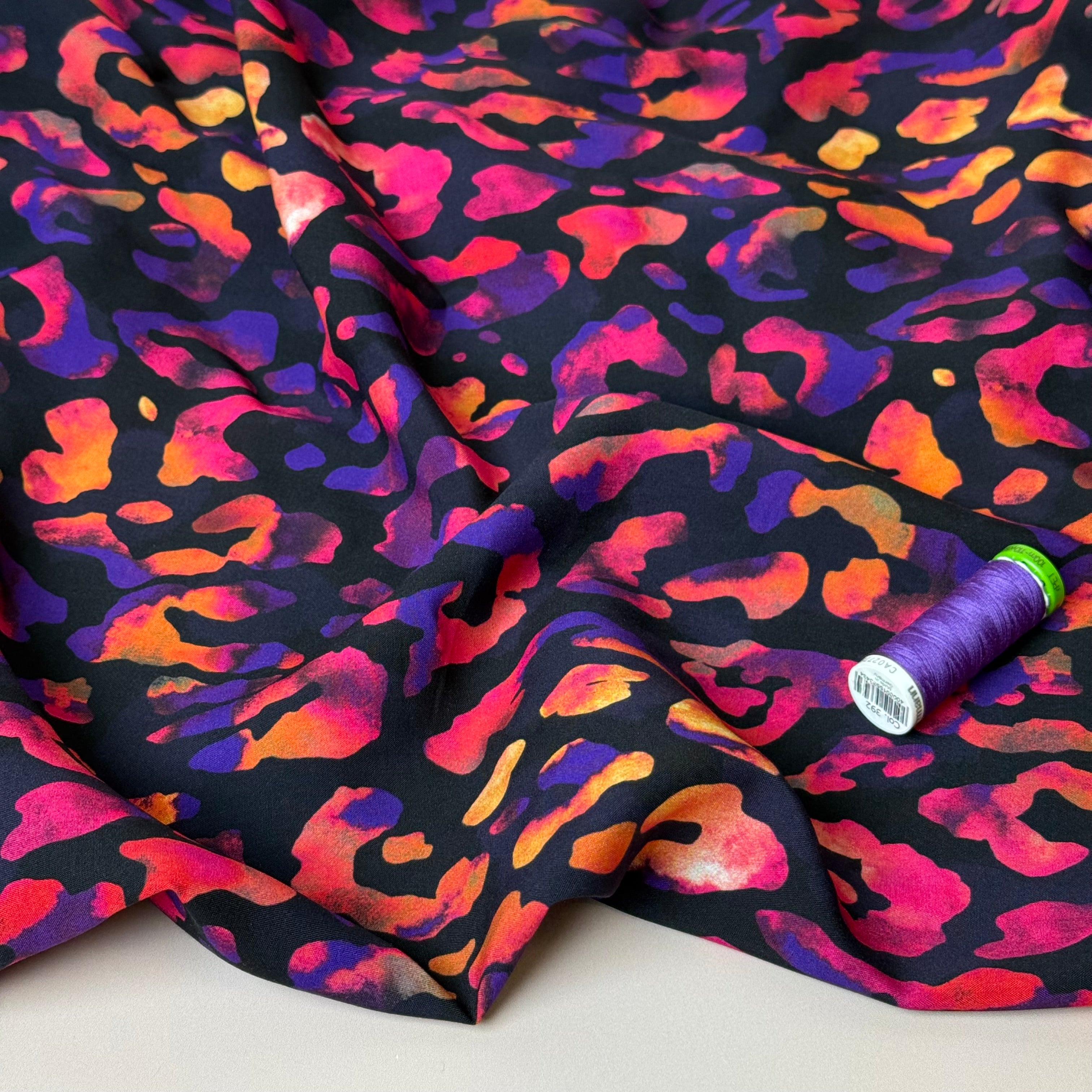 Leopard Print in Purple Night Viscose Fabric