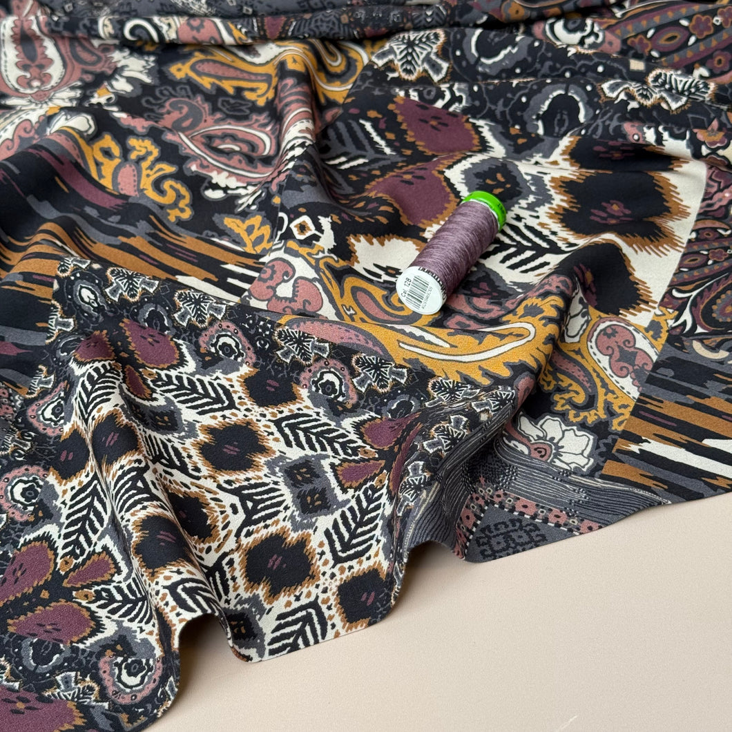 Bohemian Tiles Neutral Viscose Fabric
