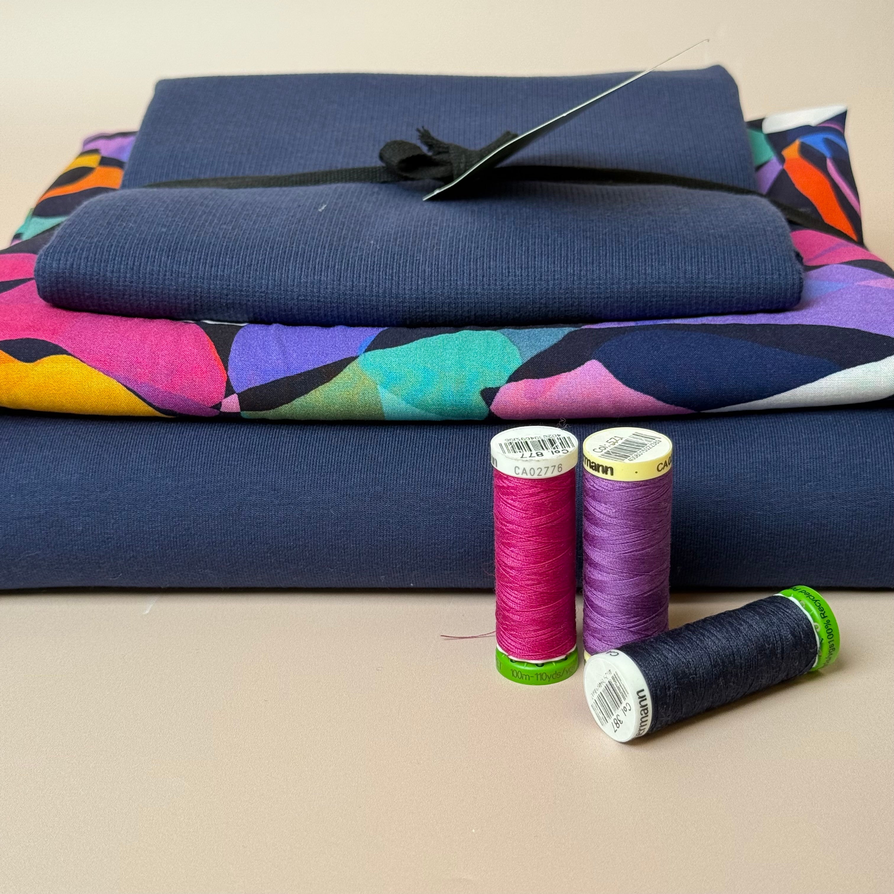 Make an Outfit Colour Bundle - Rainbow Leaves Viscose & Cotton French Terry with Ribbing