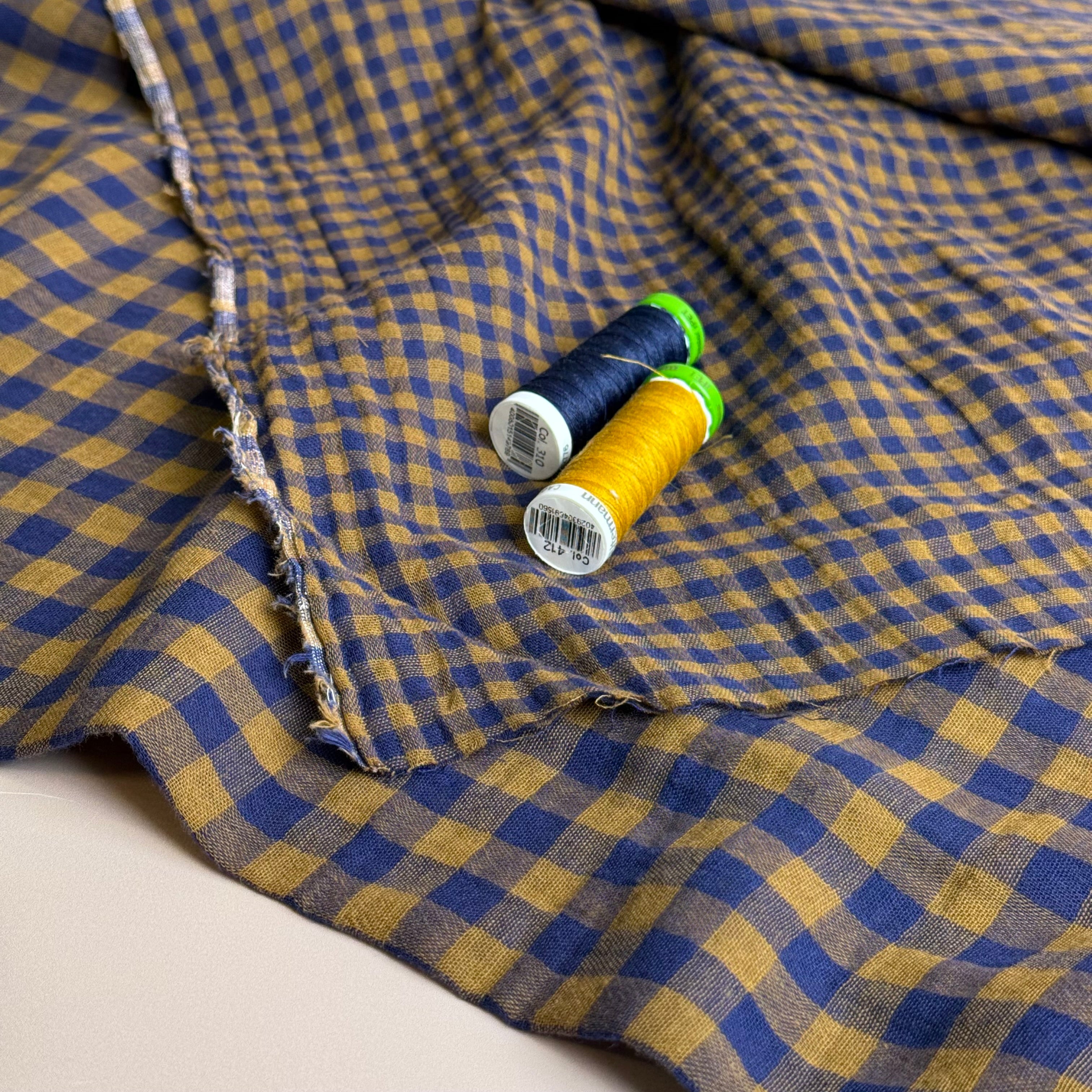 Reversible Navy & Gold Gingham Cotton Double Gauze