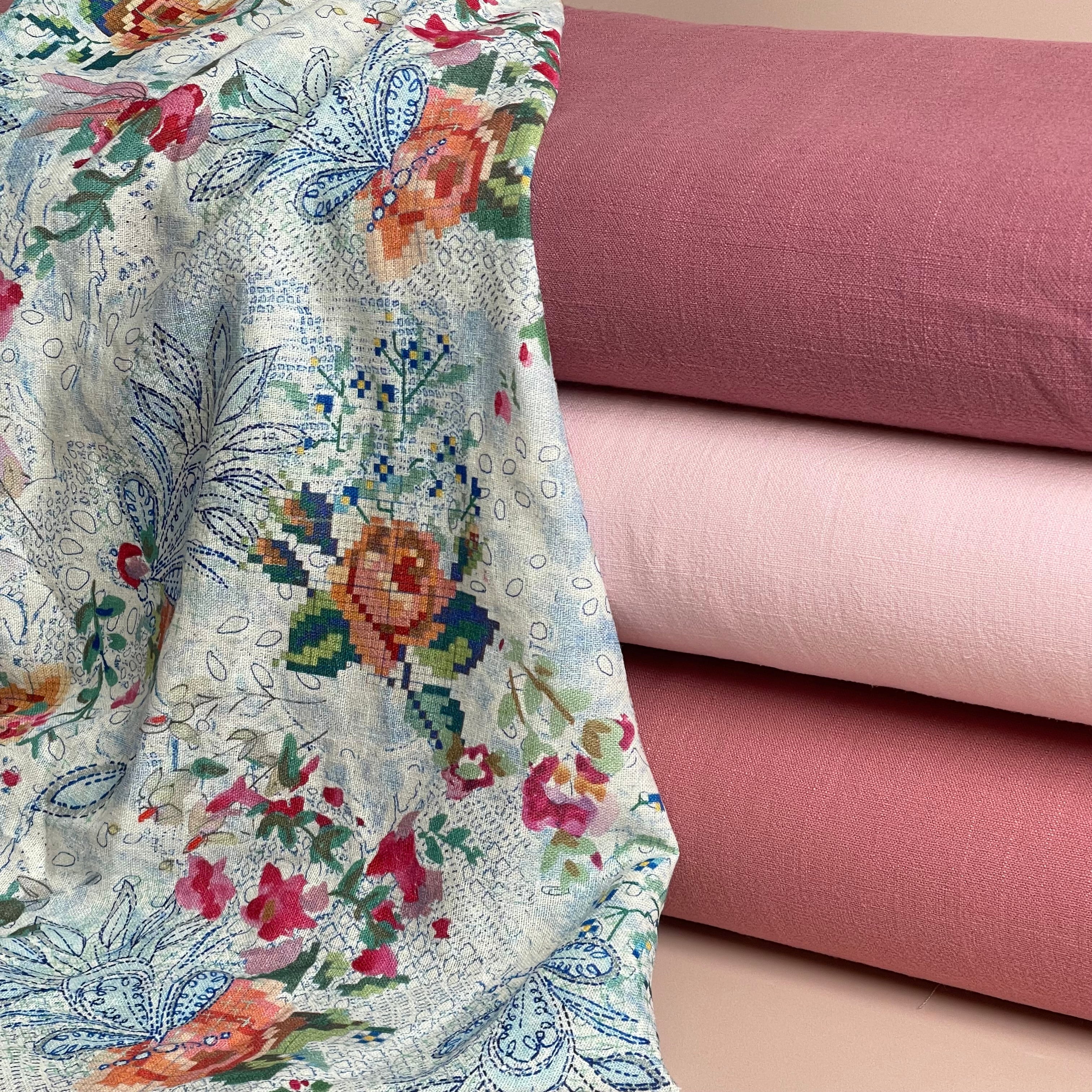 Flow Coral Pink Viscose Linen Blend Dress Fabric
