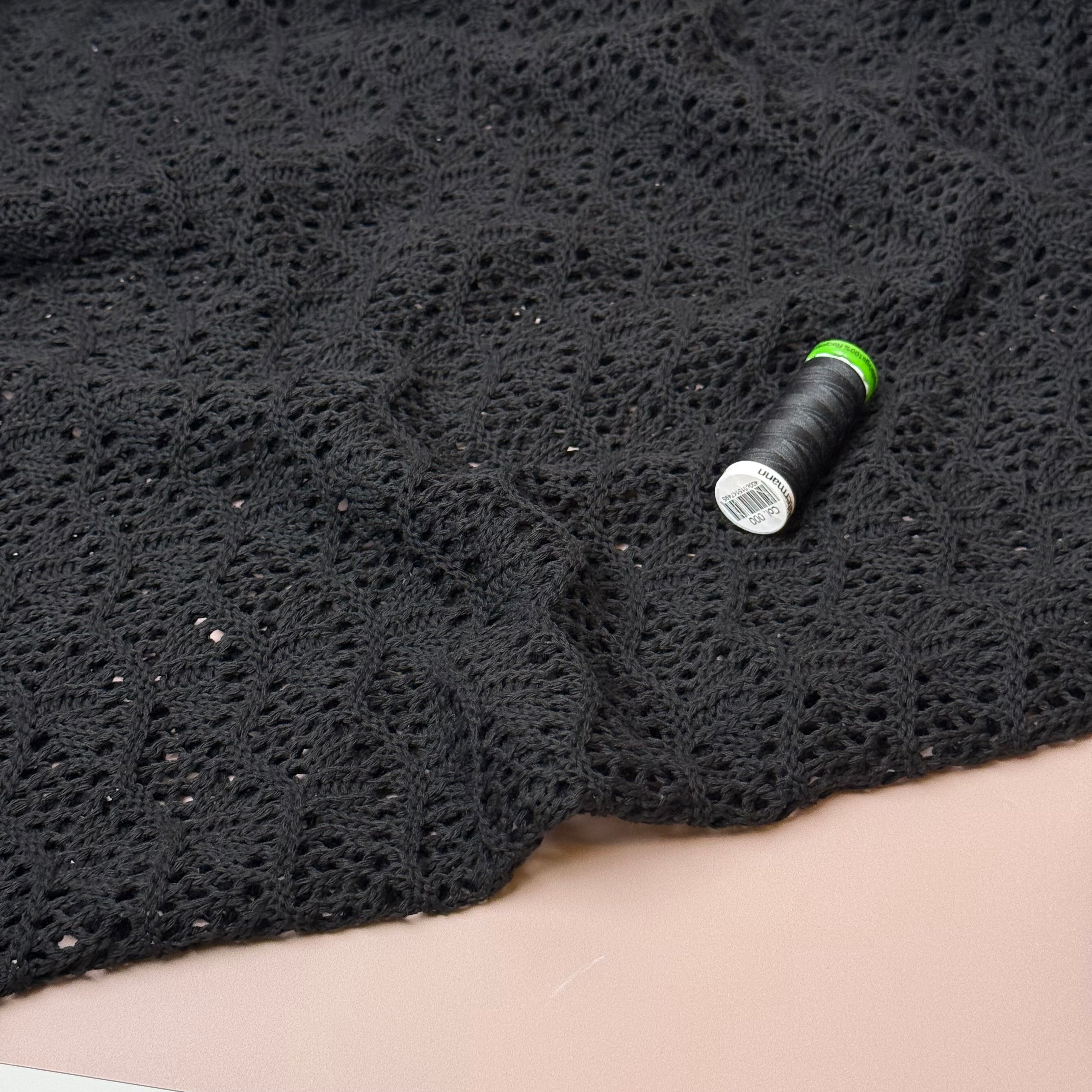 Pure Cotton Crochet Knit in Black