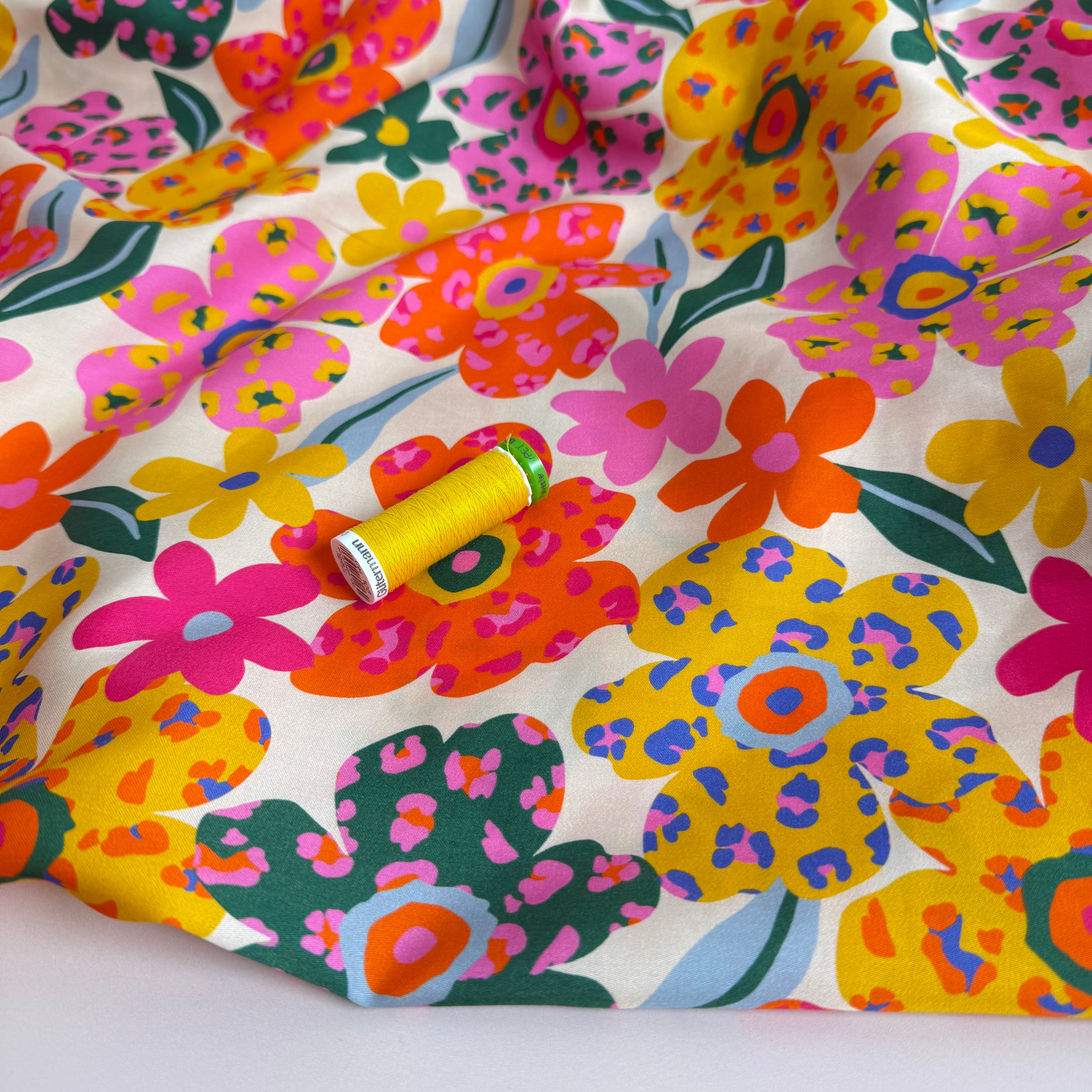 Leopard Blooms Lyocell Sateen Fabric