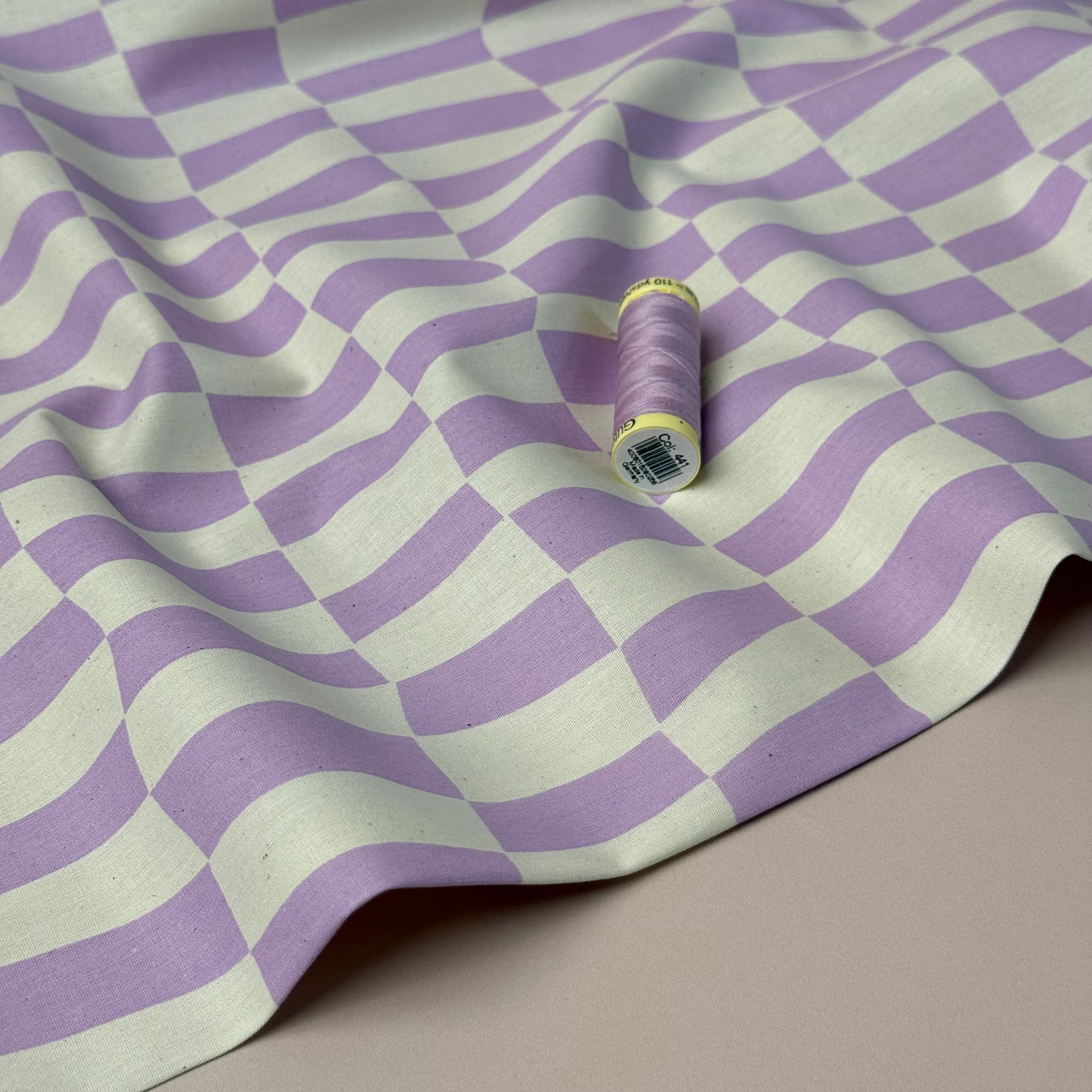 Wavy Checks Lilac GOTS Organic Natural Cotton