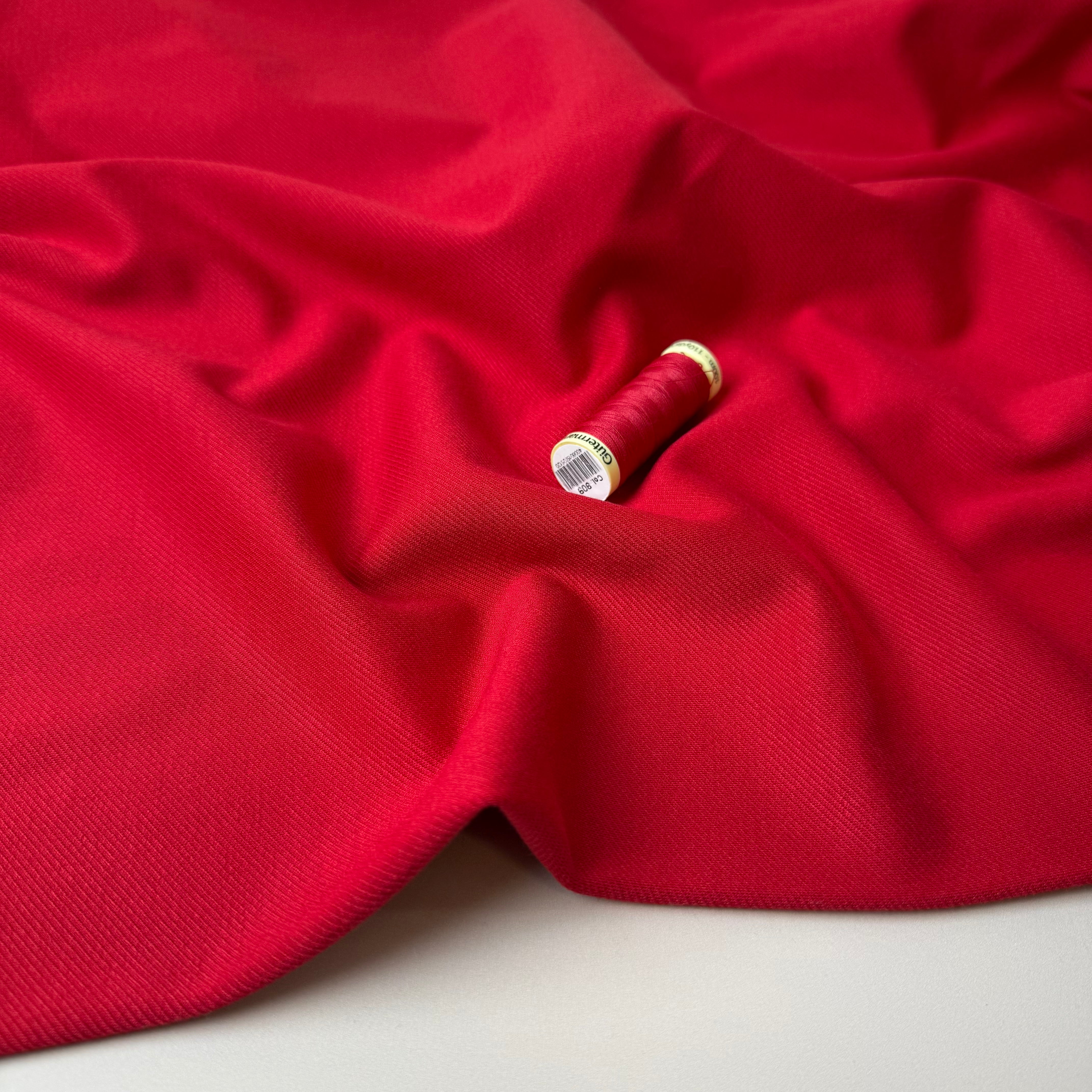 Red Viscose Ponte Roma Twill Double Knit Fabric
