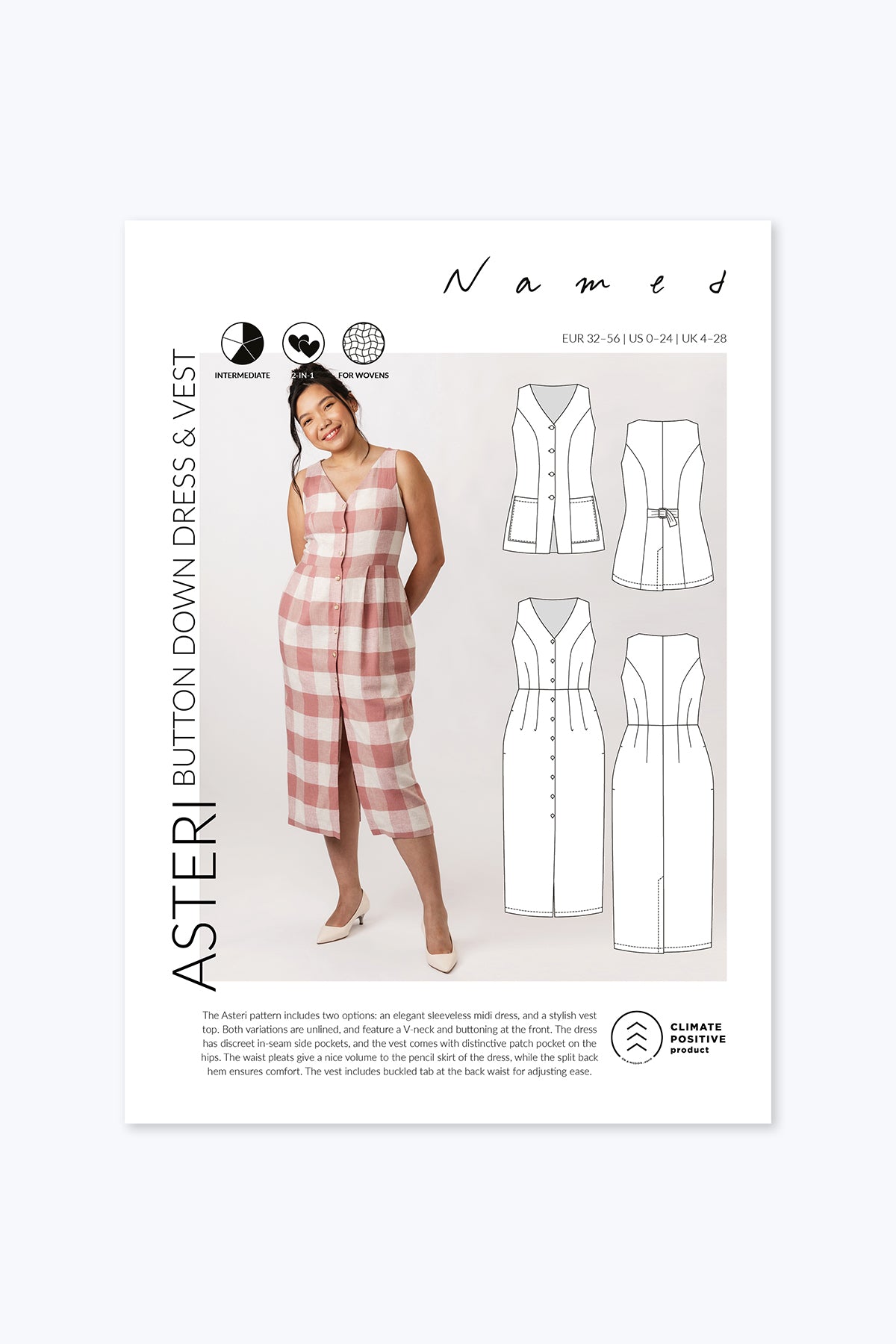 Named Clothing - ASTERI Button-down Dress and Vest Sewing Pattern