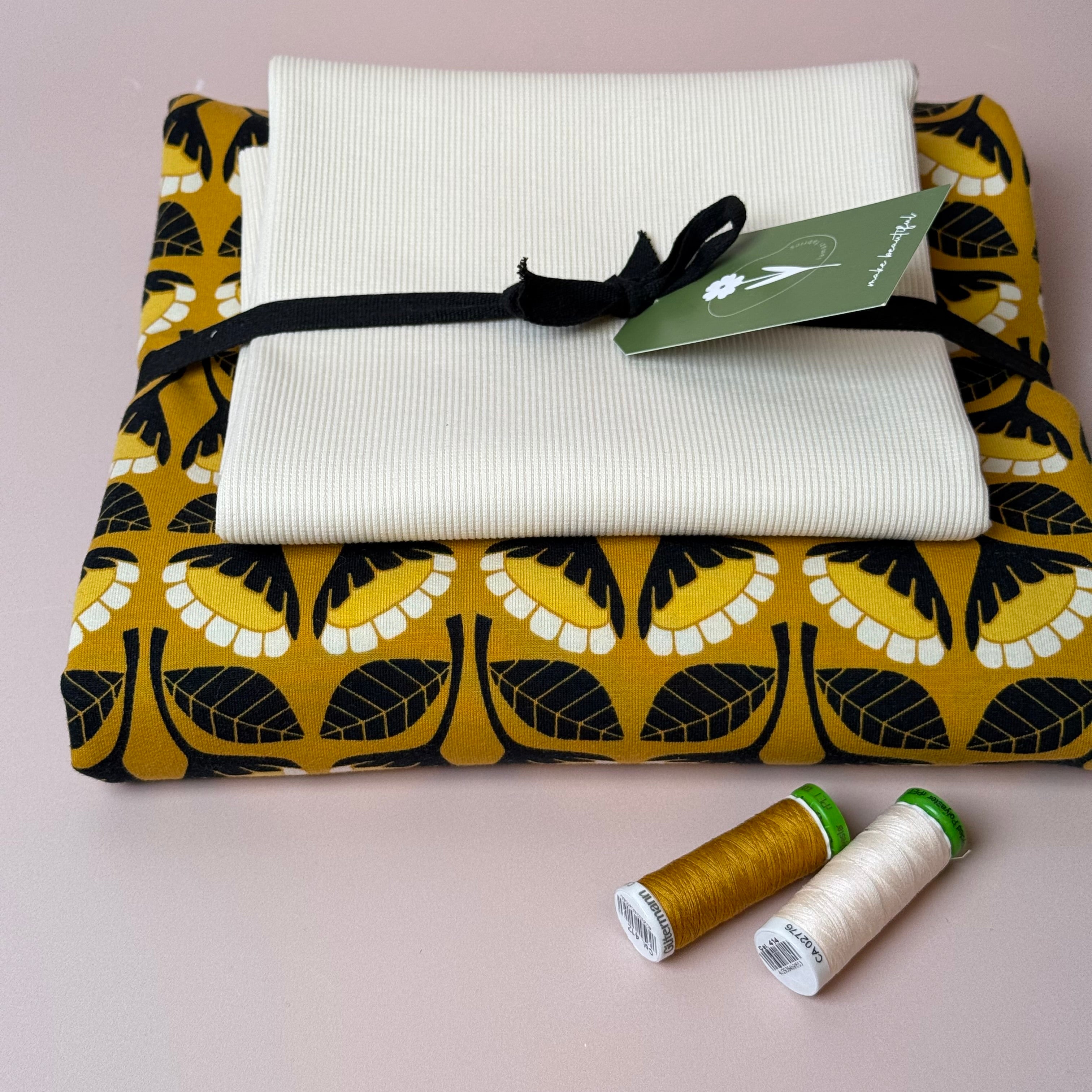 Colour Bundles - Monochrome Flowers Ochre Sweatshirt & Ribbing