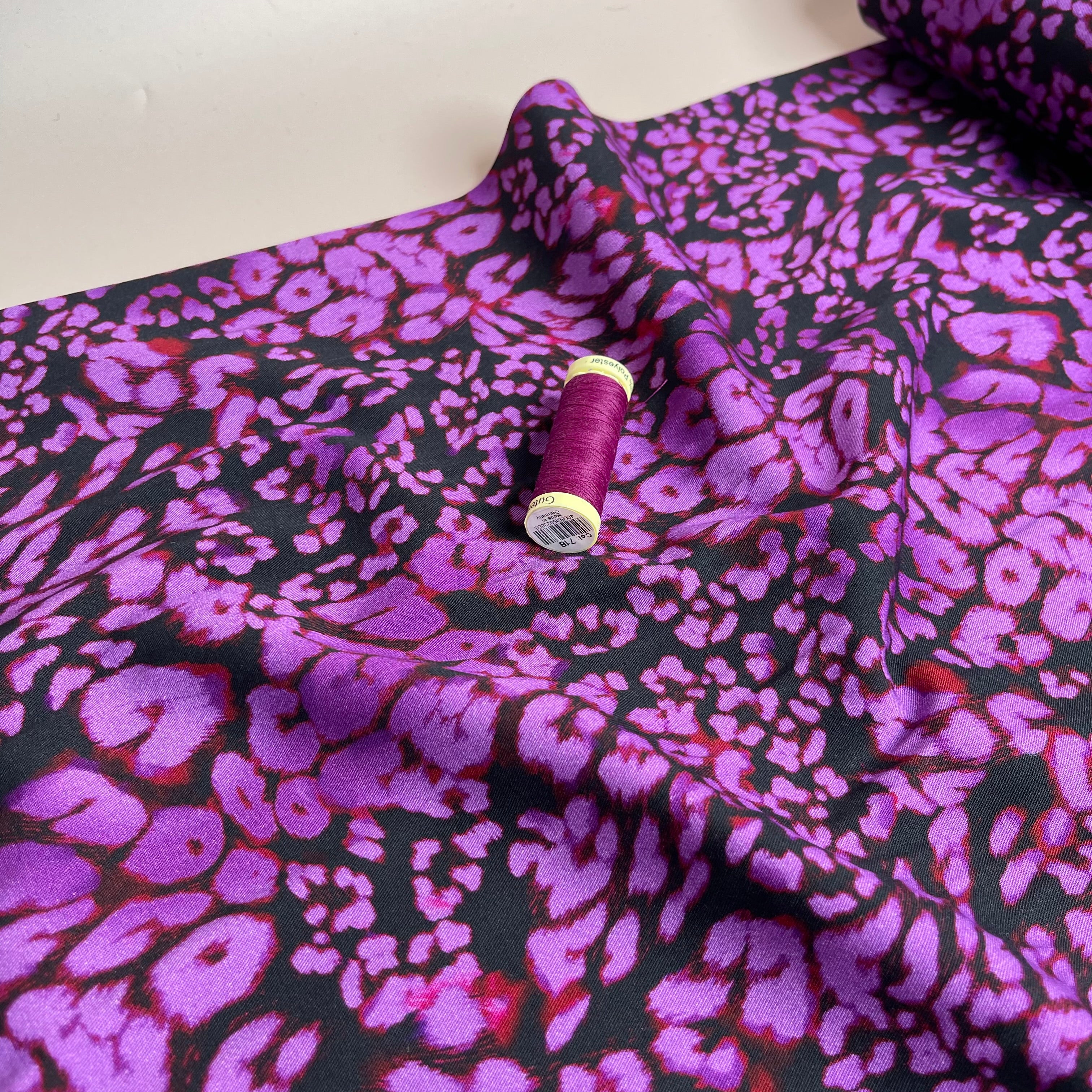 REMNANT 2.4 Metres - Rosella Purple Leopard Viscose Twill with Stretch